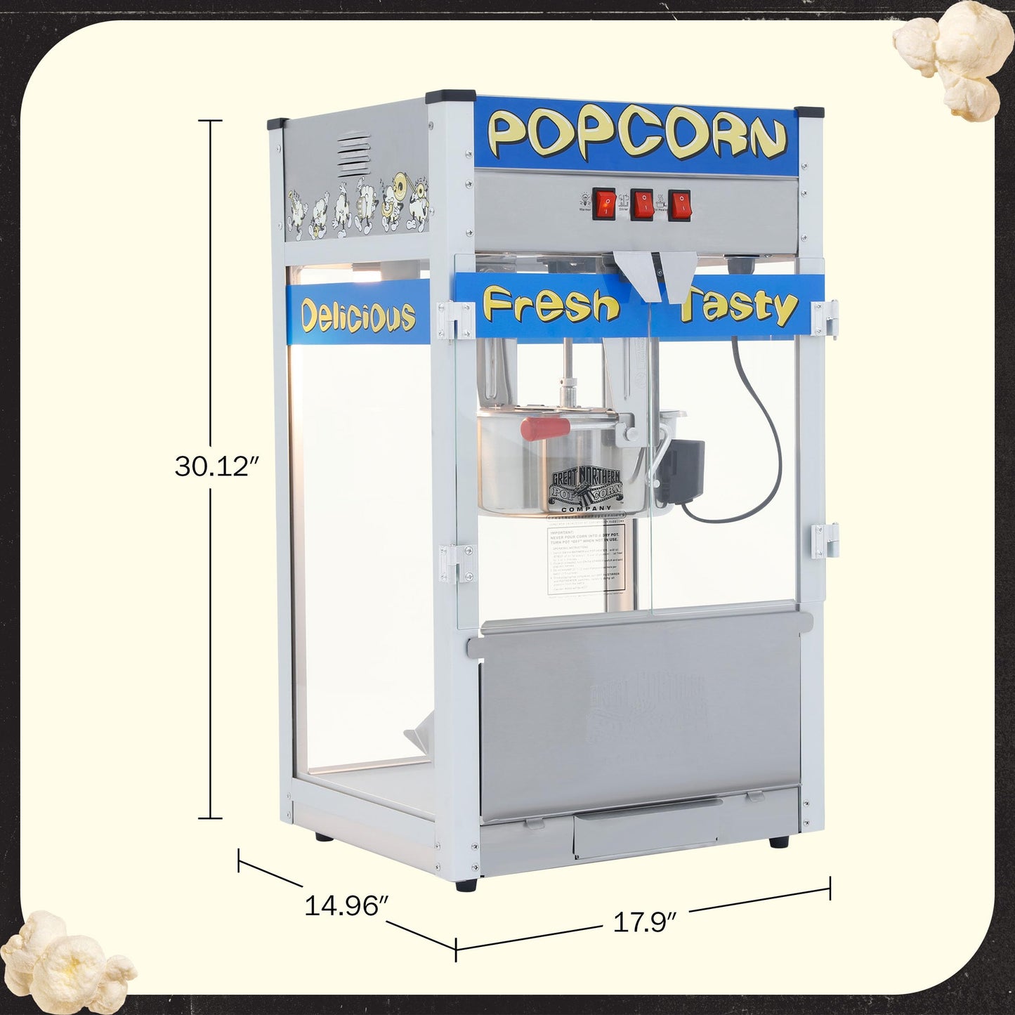 Great Northern Popcorn Company 6210 Pop Heaven Commercial Quality Popcorn Popper Machine, 12 Ounce, Blue