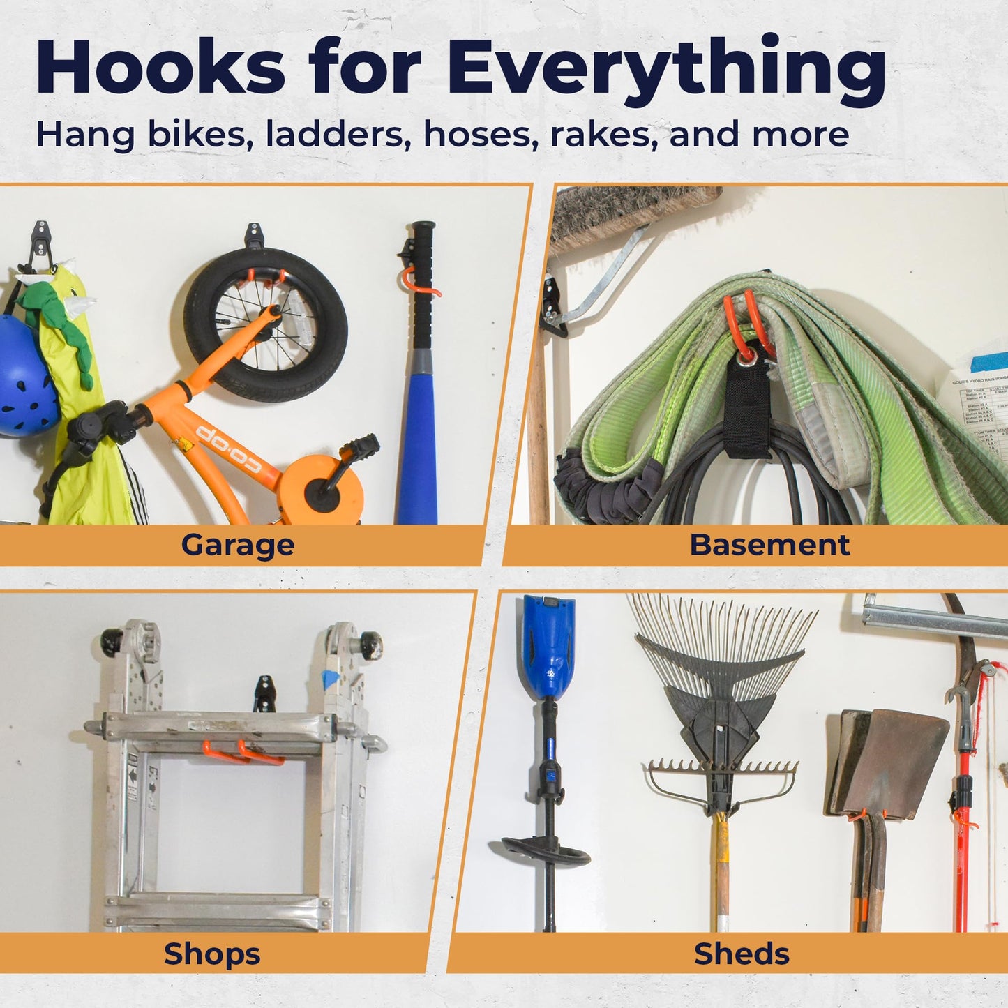 Moneek's Hardware 16 Pack Garage Storage Hook Anti-Slip Coating Heavy Duty Wall Mount Hooks for Hanging Bikes, Ladder, Garden Power Tools