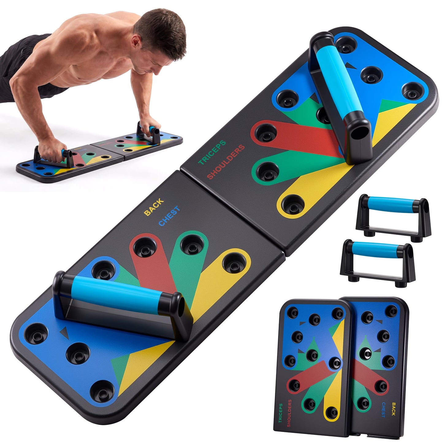 Foldable PushUp Stands Board Fitness,Workout Equipment for Home Gym, Men & Women Adjustable Pushup Board for Chest, Abs, Arms & Core Training,Portable Push-Up Board for Full Body Exercise (9 in 1)