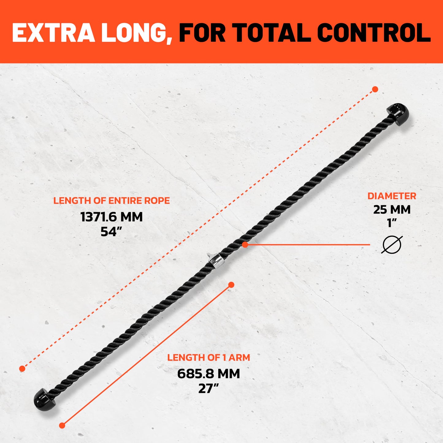 Bells of Steel Extra Long Tricep Rope Cable Attachment | Tricep Rope Attachment for Bicep and Tricep Training | Carabiner Compatible Triceps Rope, 54in Thick Rope Length