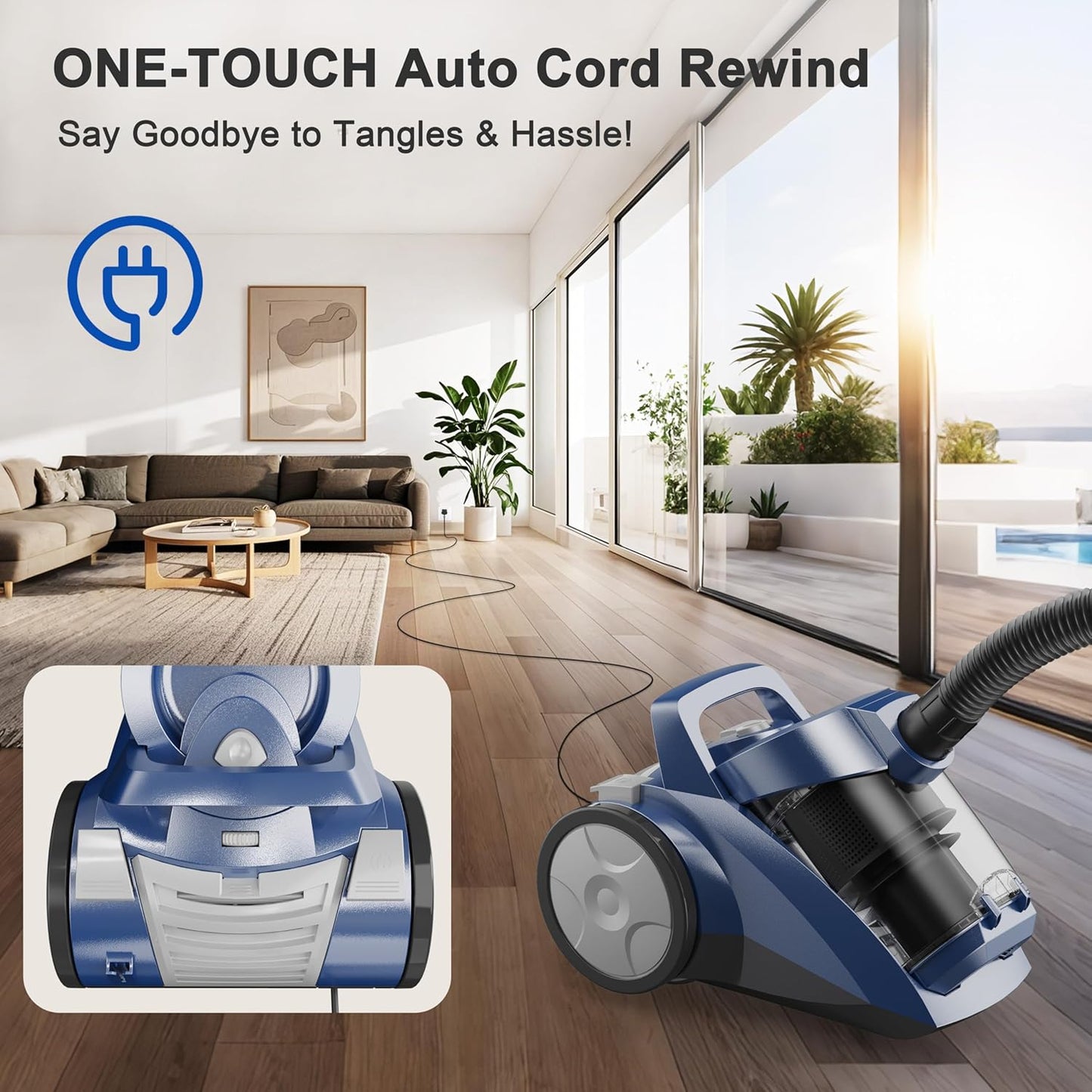 Sweepcent Canister Vacuum Cleaner - 45KPa Power Bagless Design | Lightweight Multi-Surface Vacuum with 5 Tools & Double HEPA Filter