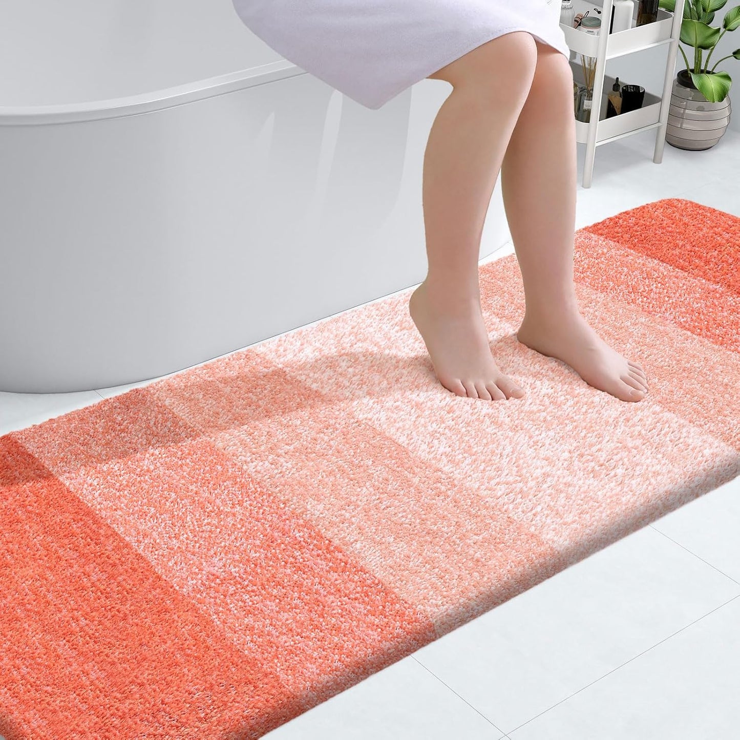 OLANLY Bathroom Runner Rug - Extra Soft Microfiber Mat | Quick-Dry, Washable 70x24 in Coral