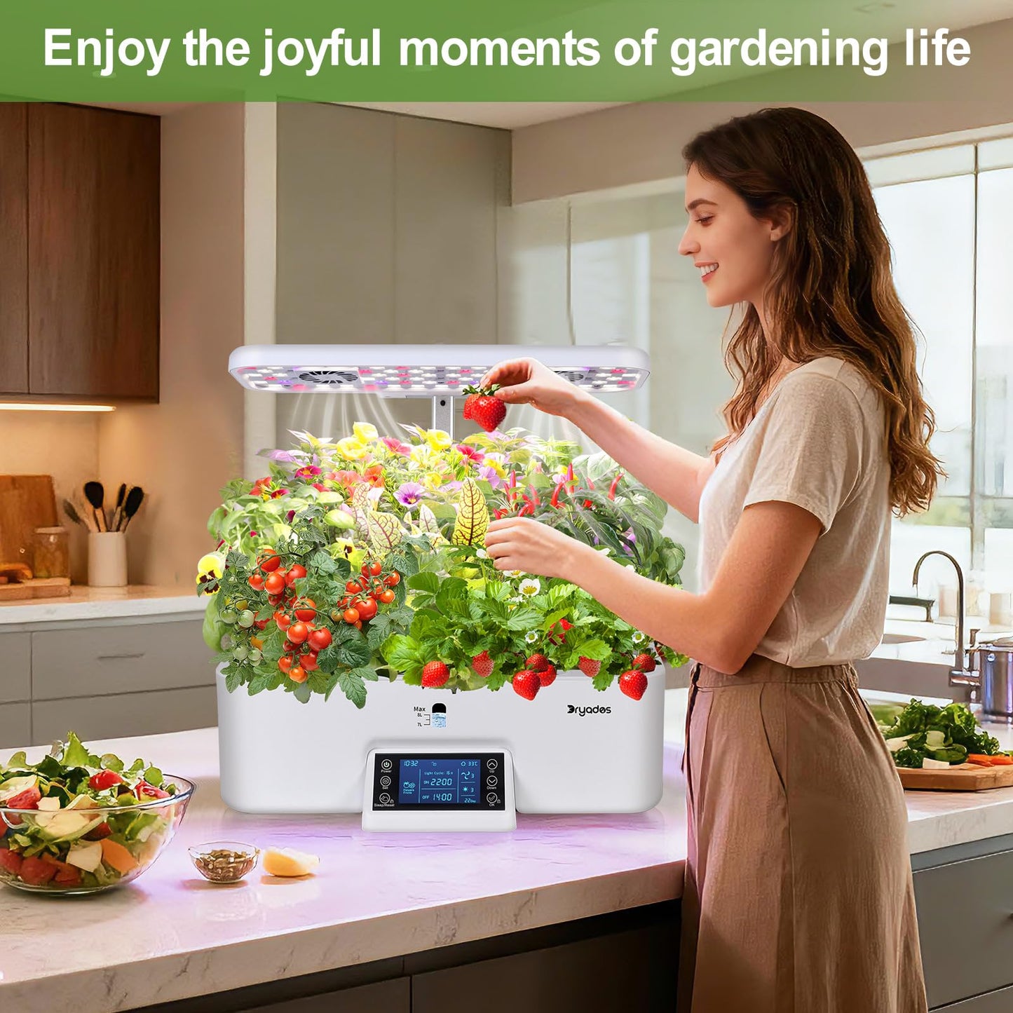 DRYADES 17-Pods Hydroponic Growing System with Dual Fans 24W Full-Spectrum Grow Light & Smart Control Panel for Indoor Gardening for Vegetables Herbs
