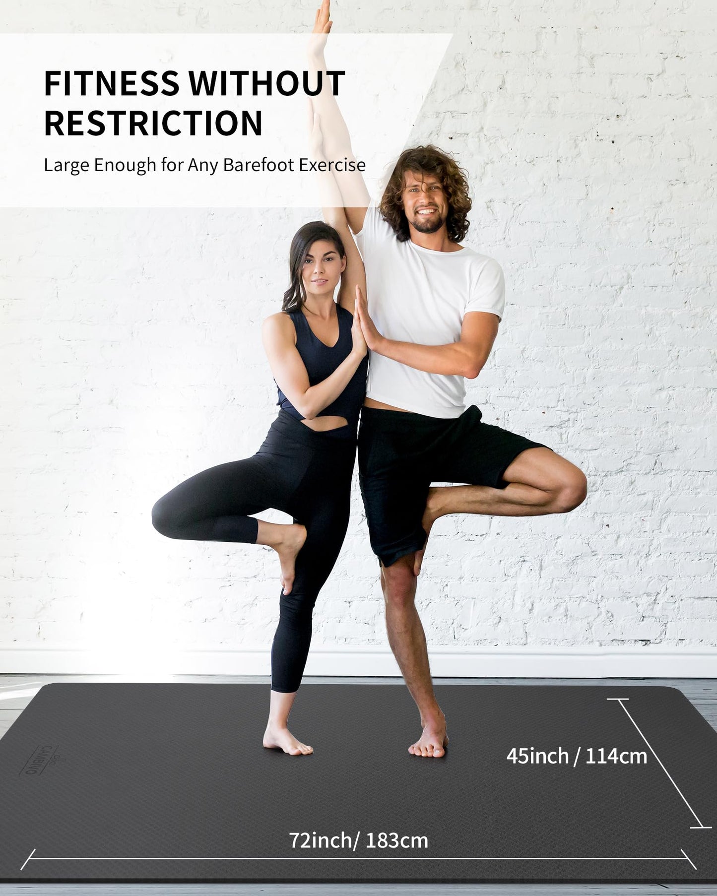 CAMBIVO Large Yoga Mat (6'x 4'), Extra Wide Workout Mat for Men and Women, 1/3 &1/4 Thick Exercise Fitness TPE Mat for Home Gym, Yoga, Pilates, Workout (Black),6mm