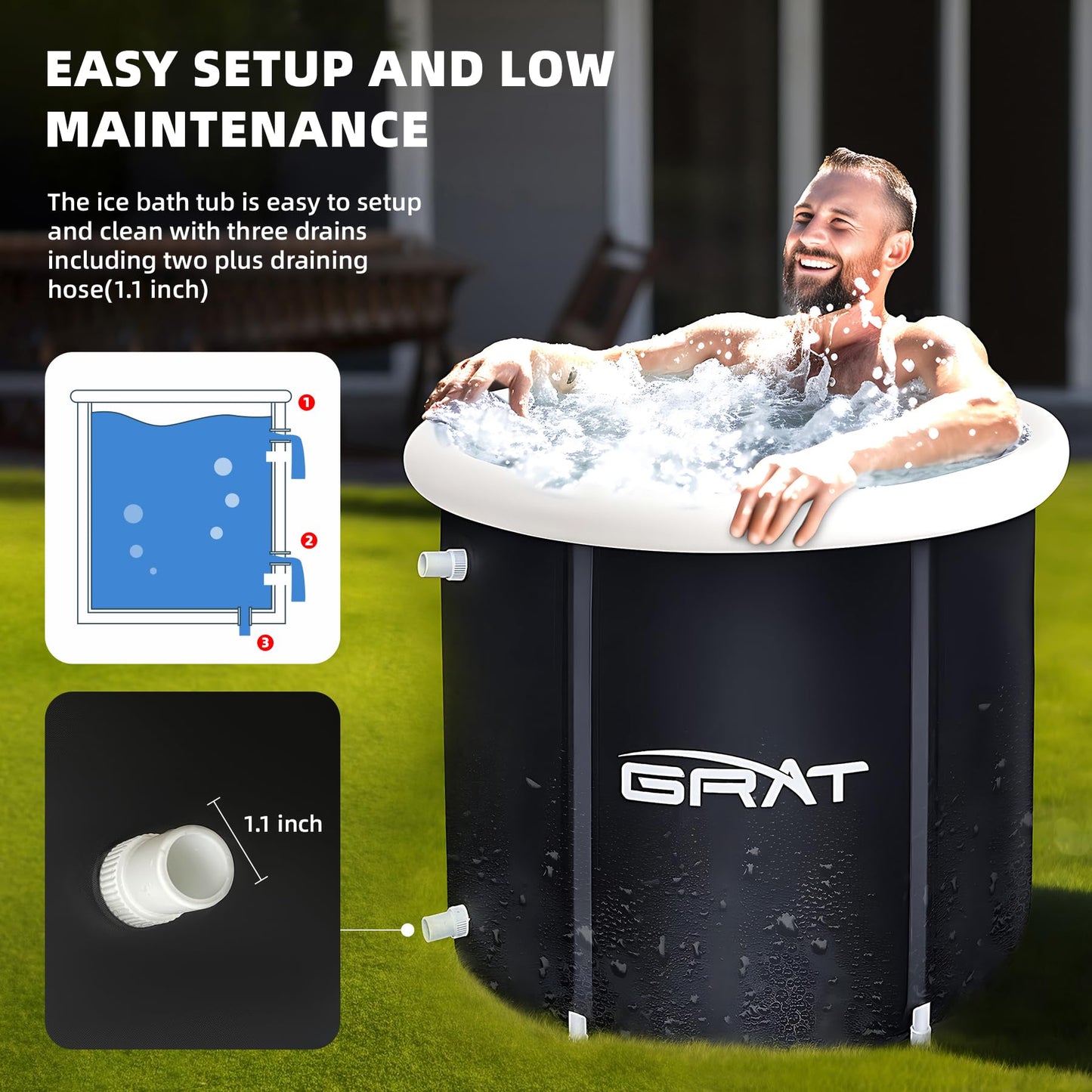 Oibath Standard Ice Bath Tub, 88 Gallon Cold Plunge Tub with Cover Lid, Portable Inflatable Ice Plunge Tub for Adults, Foldable Design, Chiller Compatible