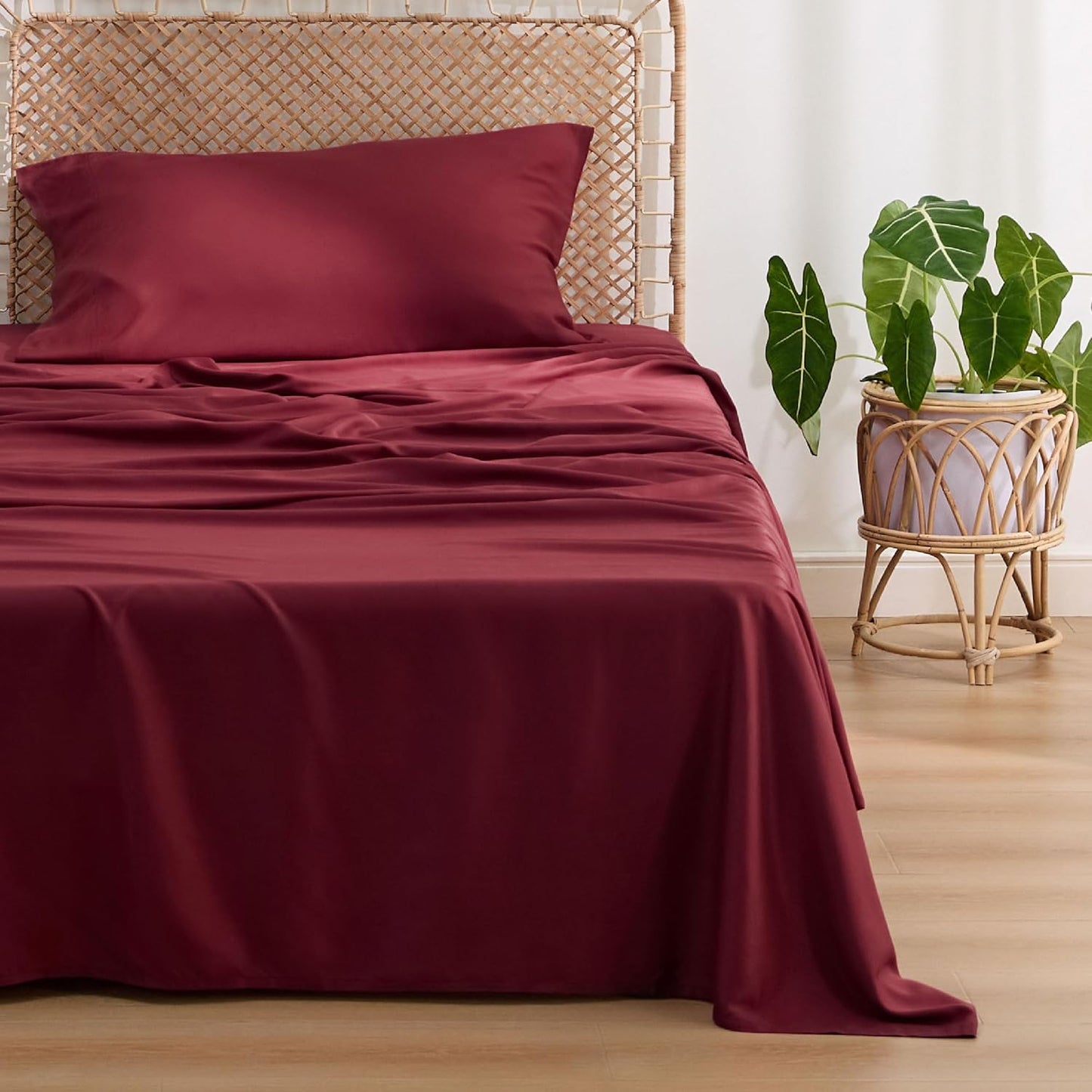 Bedsure Cooling Twin XL Sheets - Breathable Rayon from Bamboo, Soft & Silky, Deep Pocket Up to 16 Inches, Burgundy