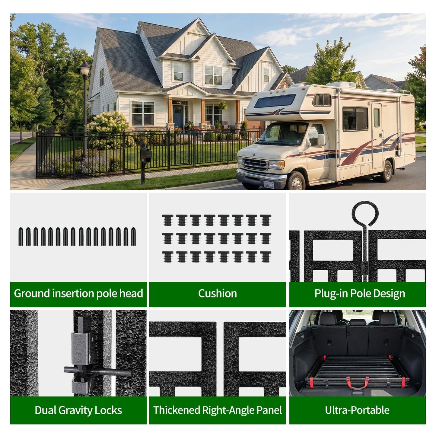 Decorative Garden Fence Metal Dog Fence Outdoor, 40in (H) x 90ft (L), 35 Panels + 5 Gates, Heavy Duty Garden Fencing Animal Barrier for Patio & Flower Bed, Black-Silver