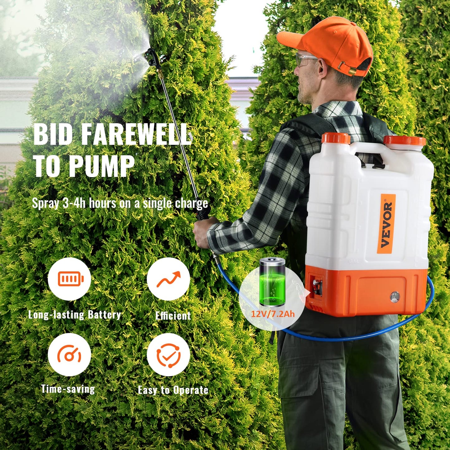 VEVOR 4 Gallon Battery Powered Backpack Sprayer with Wheeled Cart, Adjustable 0-94 PSI, 13FT Hose, 6 Nozzles, 2 Wands Included, Wide Mouth Lid for Weeding, Cleaning, Long Spray Time Without Fatigue