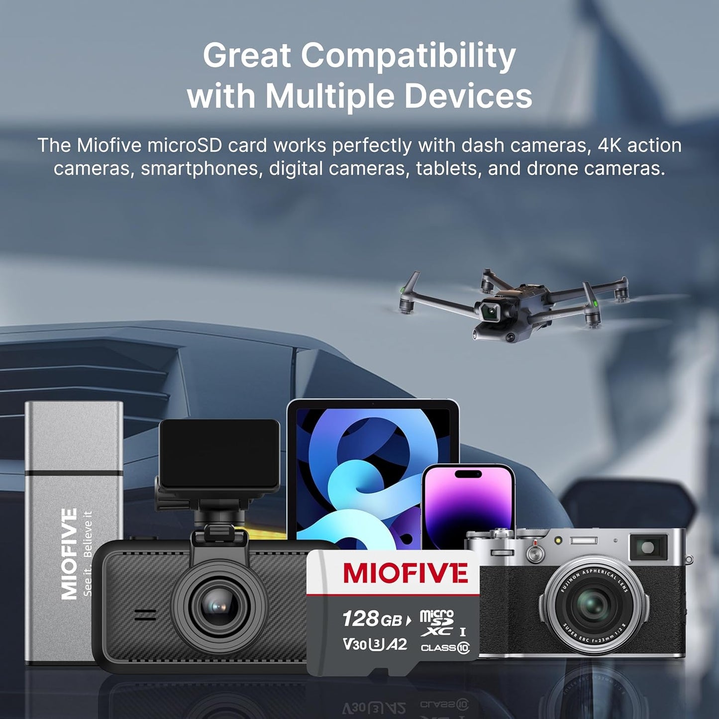 Miofive 3.0 170MB/s, C10, U3, A2, V30, 4K (128GB) Memory Card - Ultimate Micro SD Card with USB Type-C Card Reader