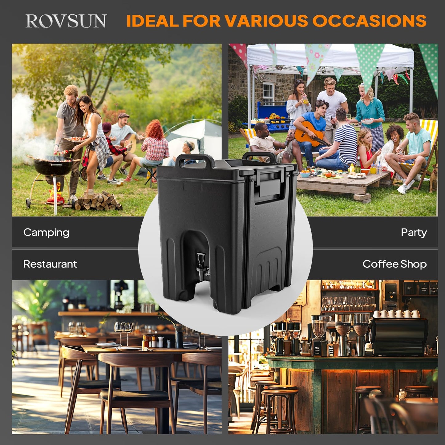 ROVSUN 12Gallon Insulated Beverage Dispenser, Ice and Hot Drink Server w/Handles, Faucet & 50 Cups, Food-grade LLDPE Drink Dispenser, Hot and Cold Beverage Server for Party Catering Event Restaurant