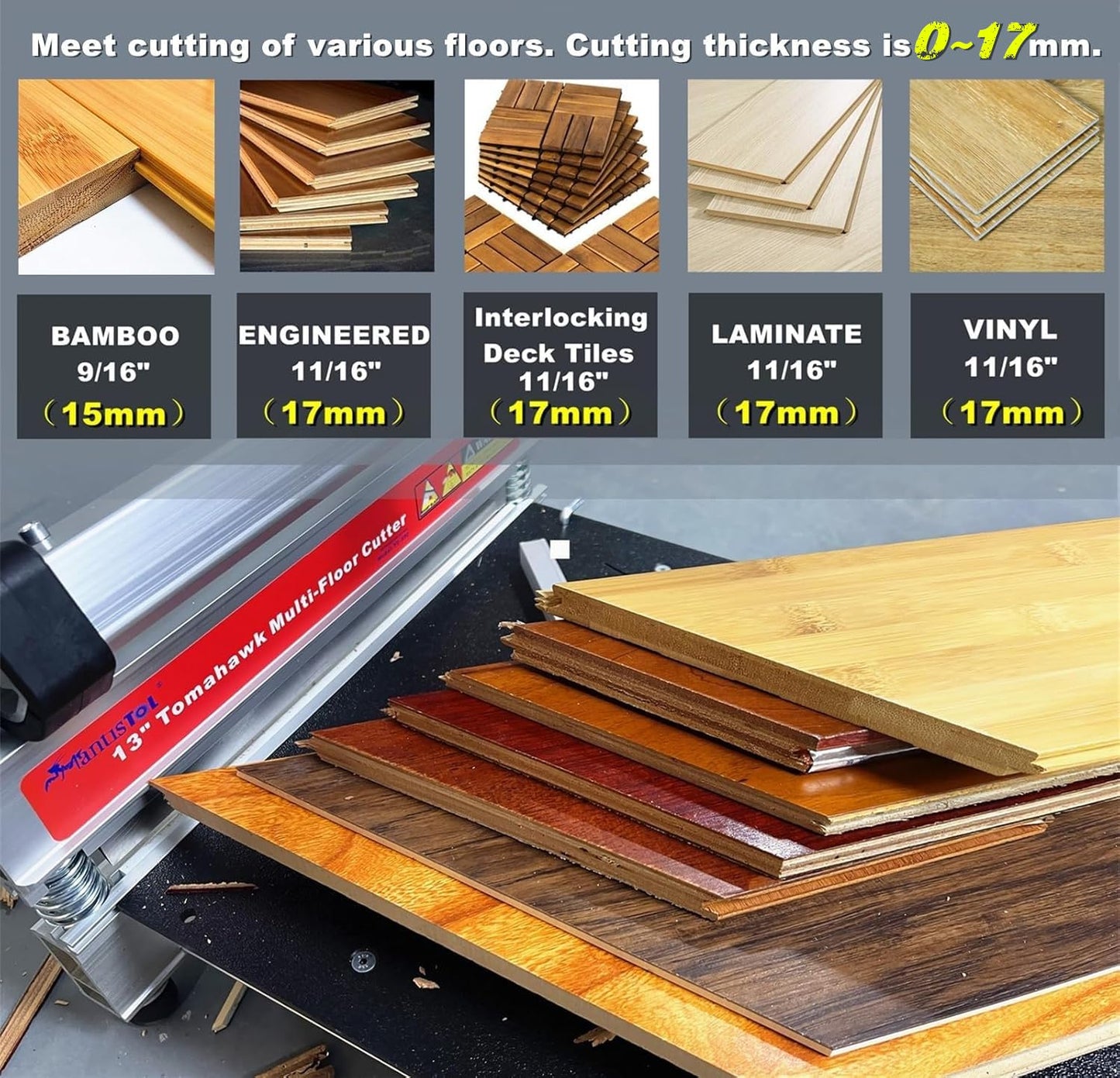17mm Pro Heavy Duty Laminate | Vinyl Floor Cutter, Full Cut 13" Engineer wood, Laminate, LVP/T, VCT, SPC, WPC; Superstrong| Top Quality| Best Tool