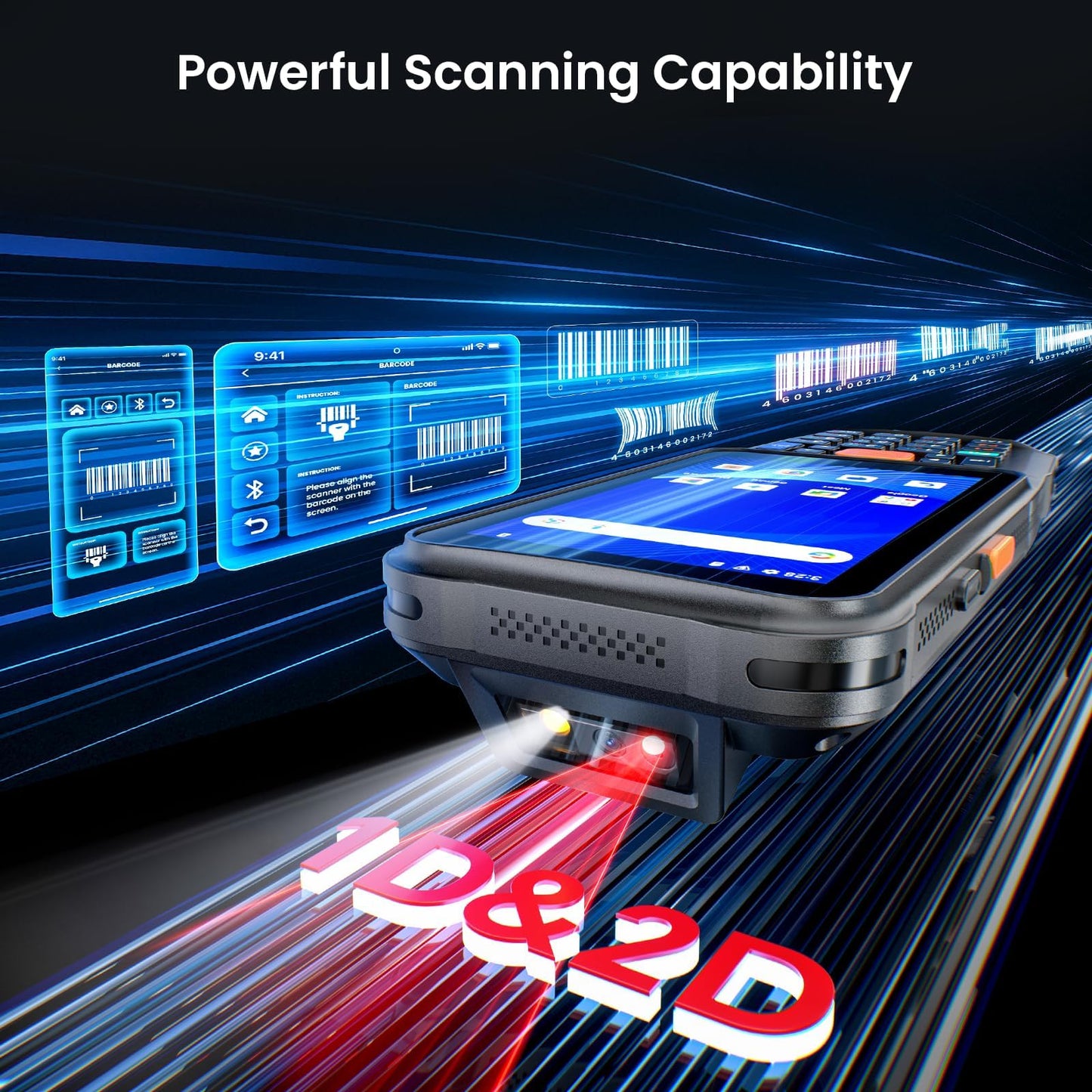 Eyoyo Wireless Android Barcode Scanner: Upgraded Android 15 Handheld Mobile Computer PDA with WiFi Bluetooth Cellular Connection, 4" Touch Screen & Keypad, GPS 1D/2D/QR Warehouse Inventory Scanner