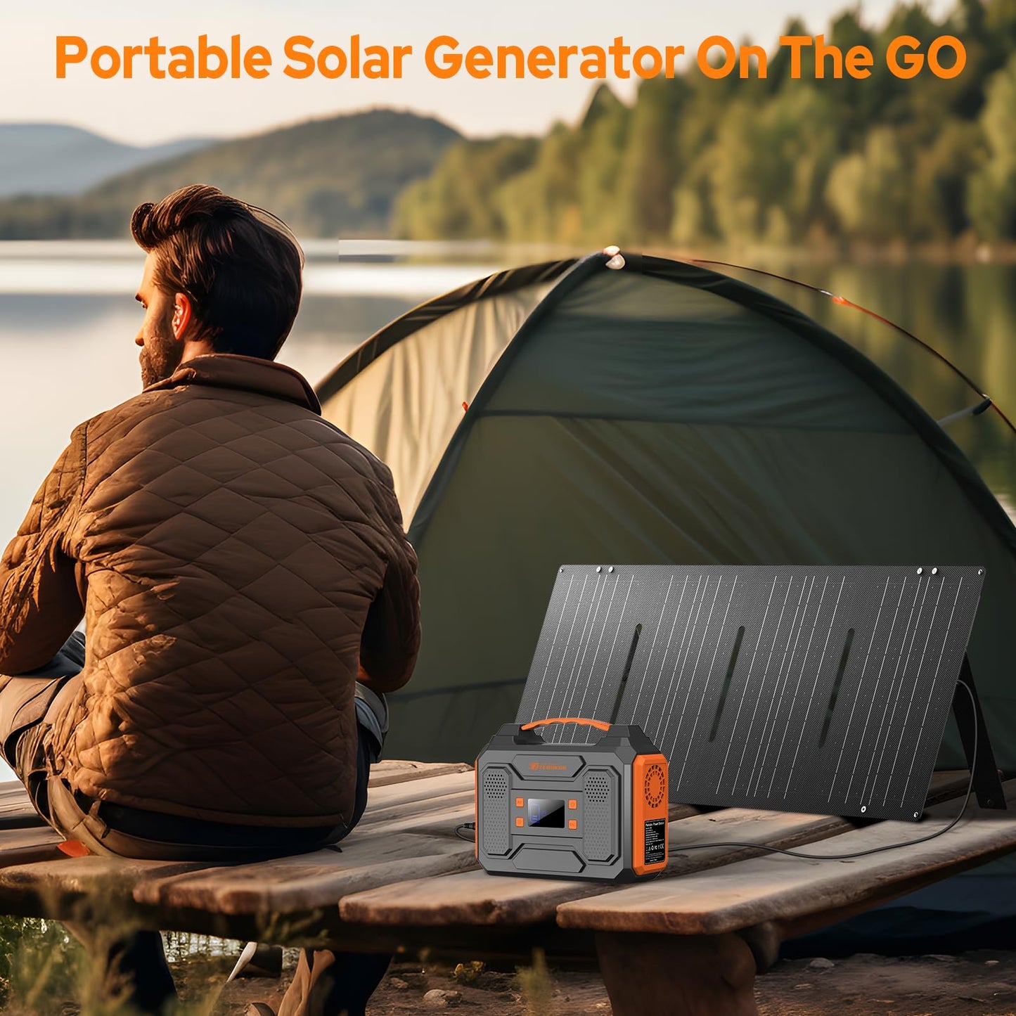 Portable Solar Power Generator with Panels, 300W 110V AC Outlet Power Station with Foldable Solar Panel 40W, 100W USB C Outlet Power Bank Fast Charging for Camping Laptop Smart Device RV Van Outdoor