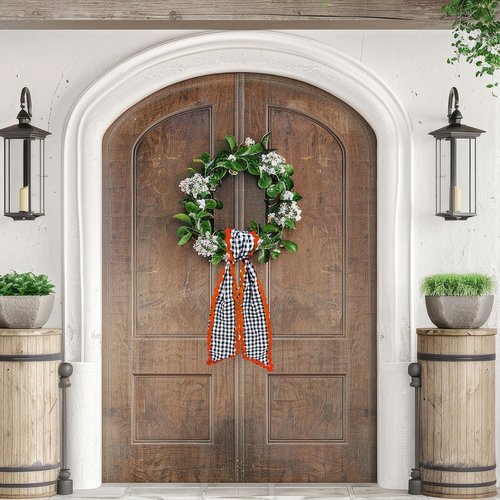 Buffalo Plaid Wreath Sash by [Brand Name] - Satin Ribbon for Halloween Decor | 5.11 x 55.1 Inches