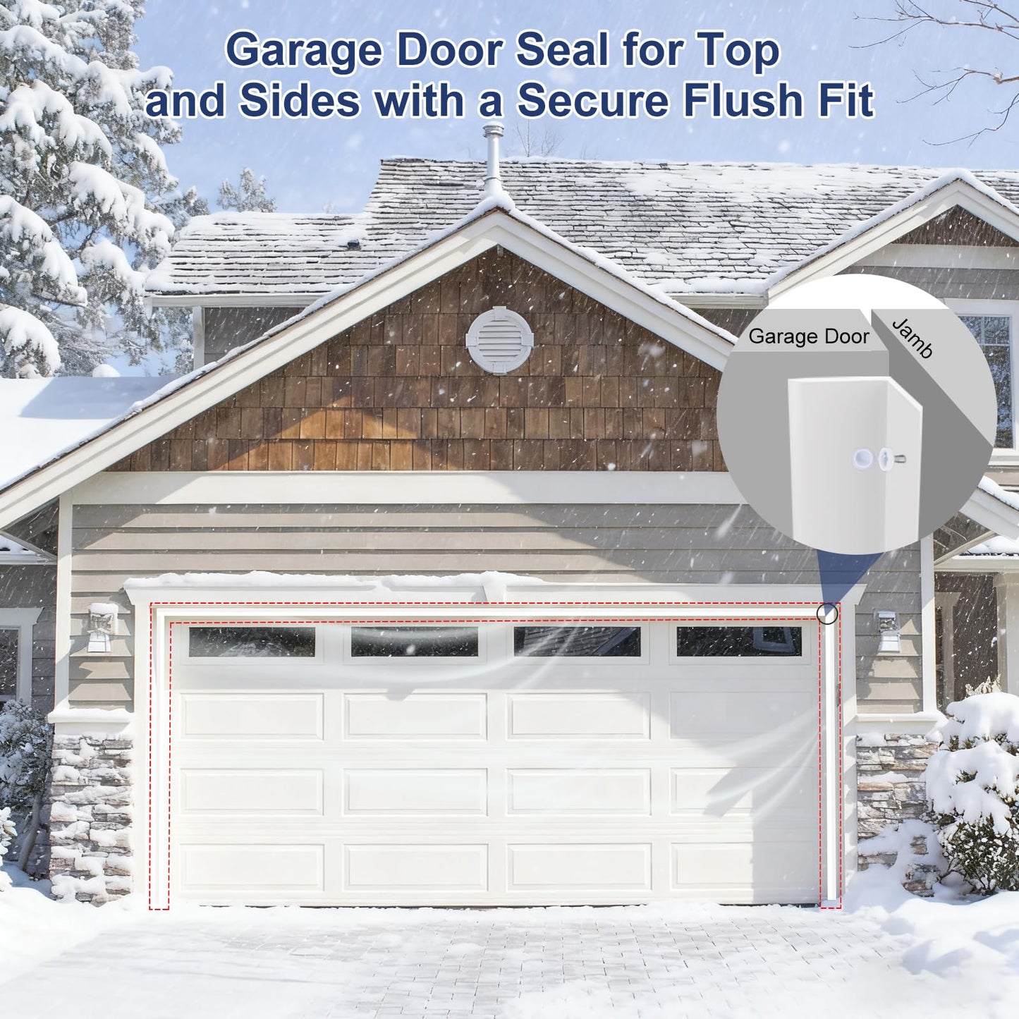 Garage Door Seal Top and Sides, 40 FT Garage Door Weather Stripping Side Seal, Universal Weatherproofing TPE Trim Seals Weather Strip White