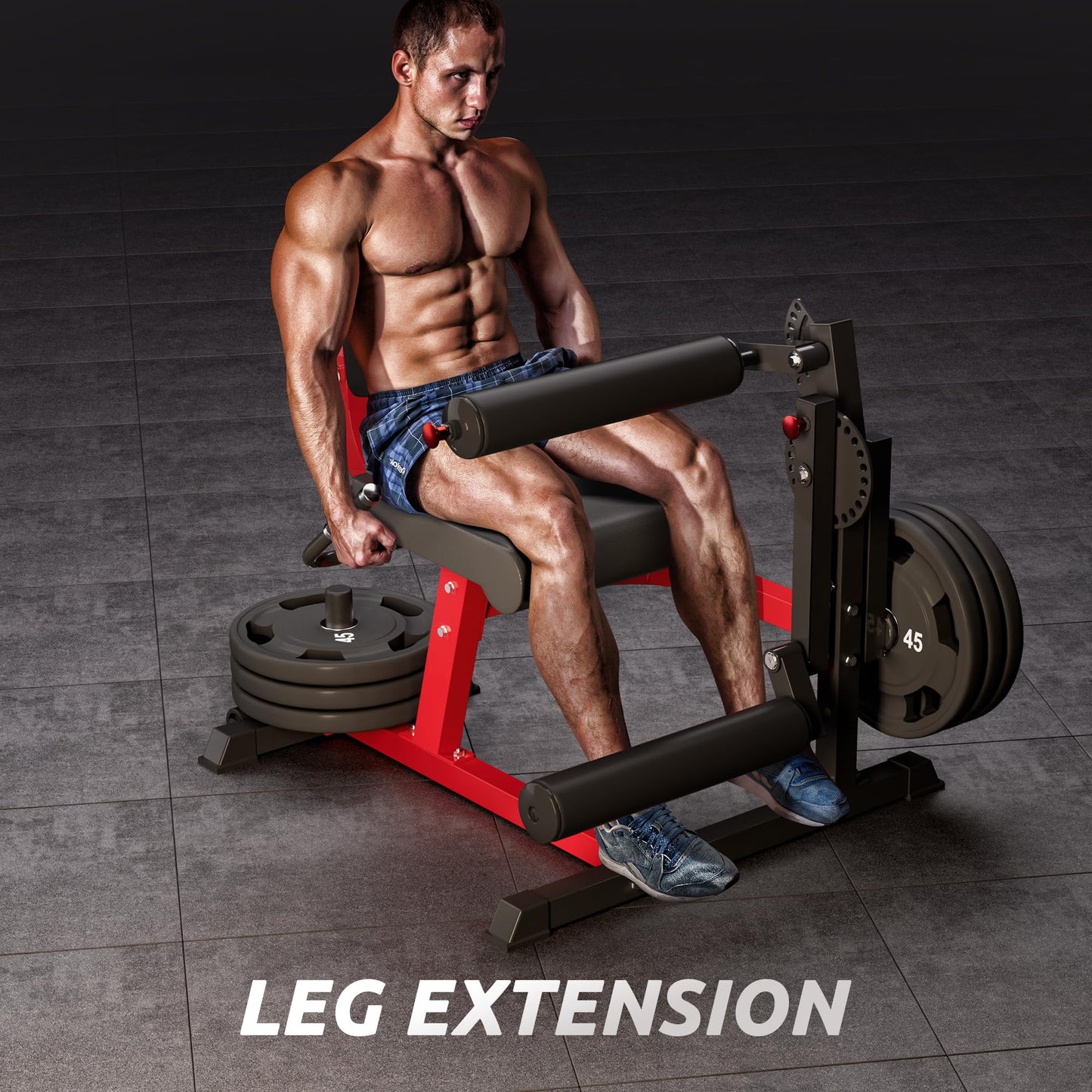 XGEME Leg Extension and Curl Machine, 2-in-1 Seated Lower Body Strength Training Equipment for Home Gym, Adjustable Leg Developer with High-Density Foam Rollers, Fits 1" & 2" Weight Plates