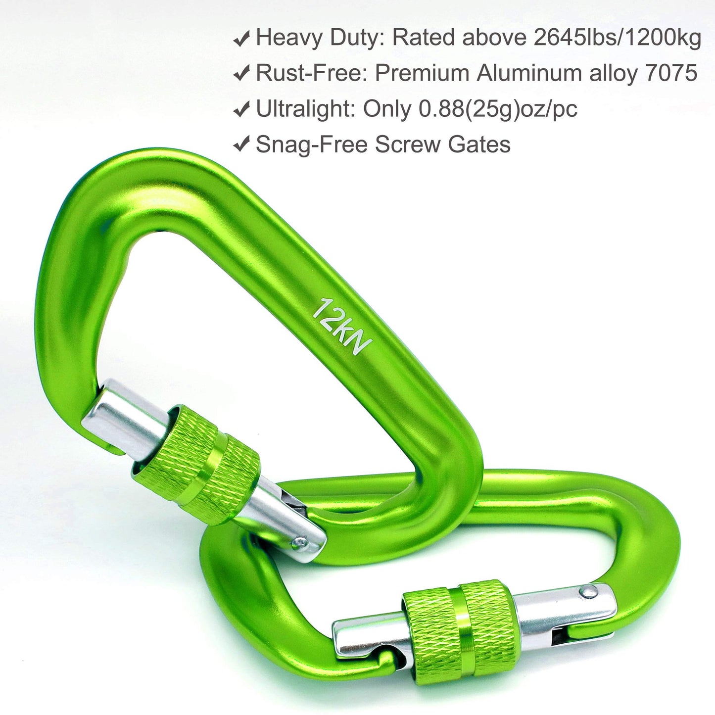 Outmate 12kN 3.2"x2" Heavy-Duty Carabiner Clips - Durable, Lightweight Aluminum Alloy Carabiners for Hiking, Camping, Keychains, Dog Leashes, Hammocks & More(Screw gate,2 Grass Green)
