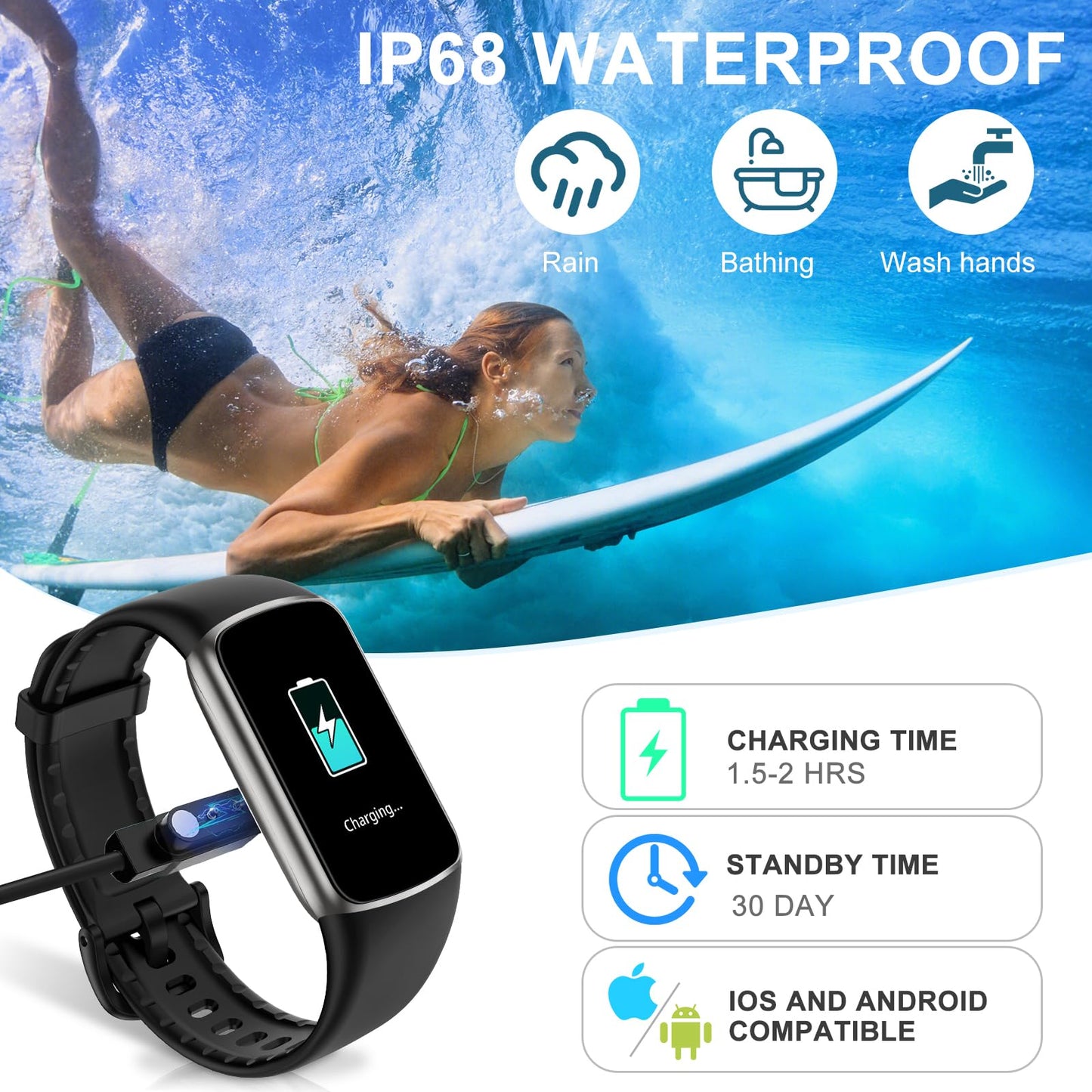 Fitness Tracker, Activity Tracker with 24/7 Heart Rate Blood Oxygen Sleep Monitor, 123 Sports Modes Step Counter, 1.47'' HD Screen Fitness Watch, Smart Watches Pedometer for Women Men Android/iOS