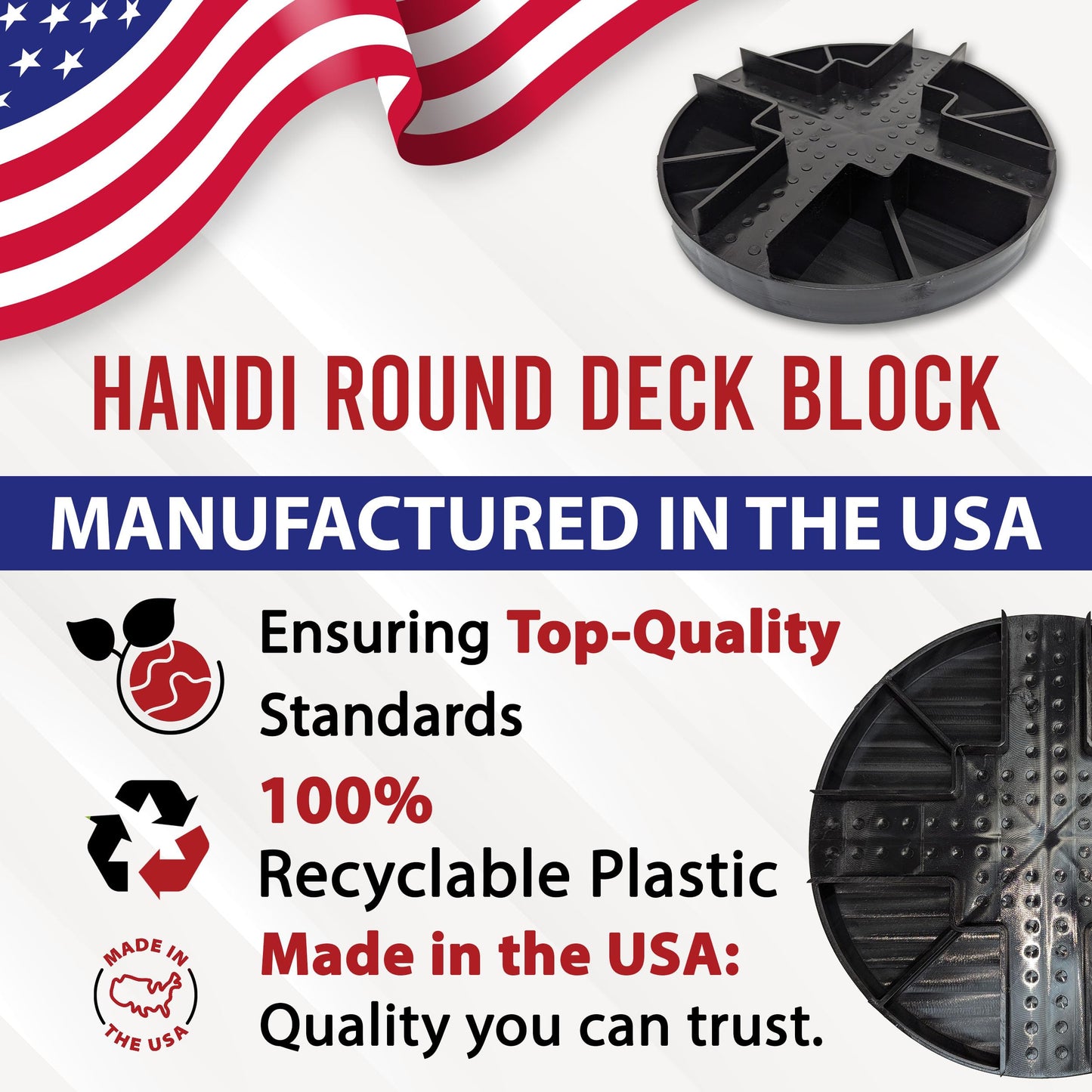 USA Made Original Round Foundation Block (10-Pack) – Durable Deck Support & Floating Shed Platform Base – 100% Recyclable Pedestal for Pier, Post & Beam Construction