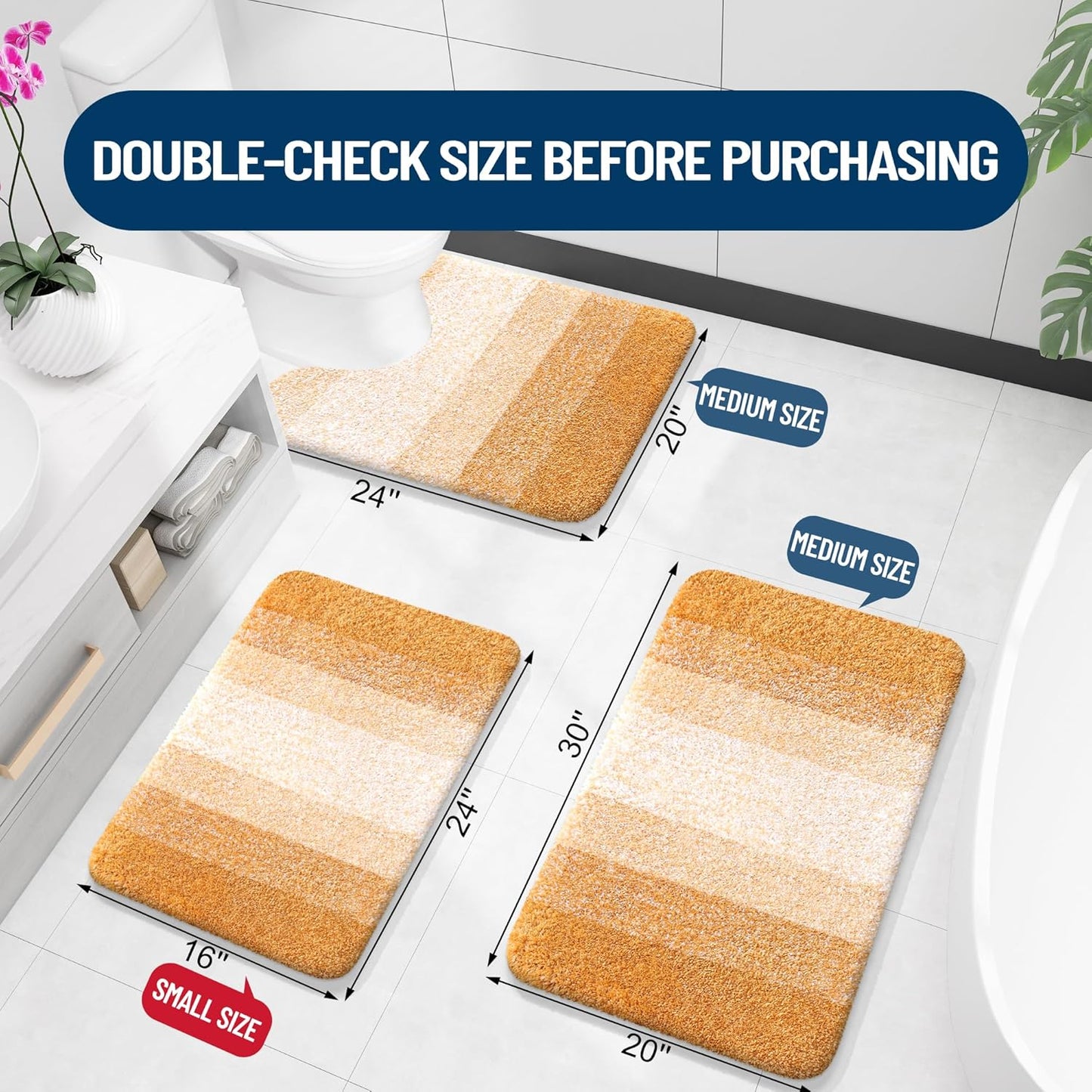 OLANLY Bathroom Rugs - Extra Soft Microfiber Bath Mat with Rubber Backing | 36x24, Quick Dry, Golden Yellow