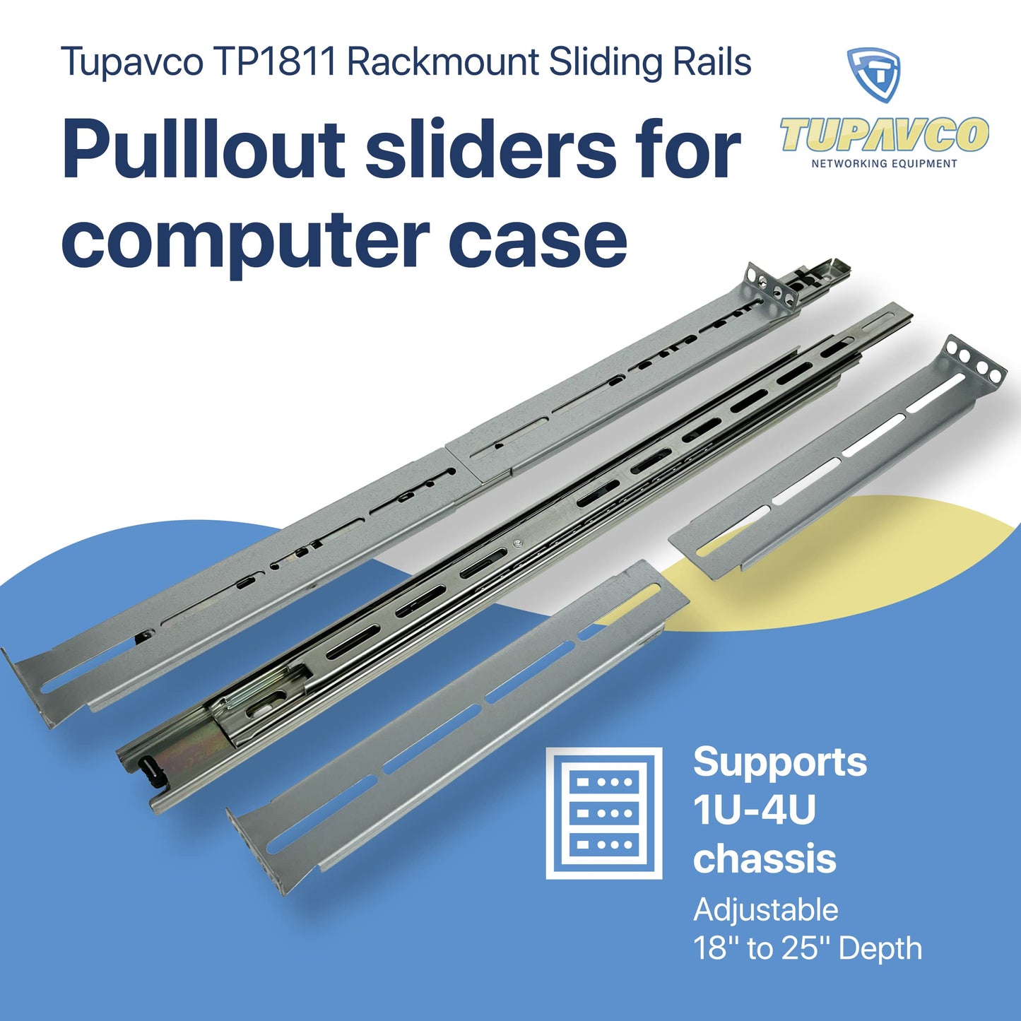 Rackmount Sliding Rails - Kit for 1U-4U Chassis (Adjustable 18" to 25" Depth) 2 or 4 Post Mount Sliders for Server Case (Compatible with Any Standard Rack, Cabinet, Computer Enclosure) Tupavco TP1811