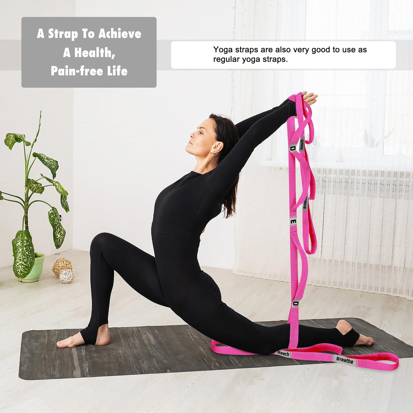 LXLOVESM Stretching Strap Yoga Strap with 10 Loops, Non-Elastic Stretch Band for Physical Therapy, Flexibility, Exercise, Pilates, Dance & Gymnastics Workout (Pink)