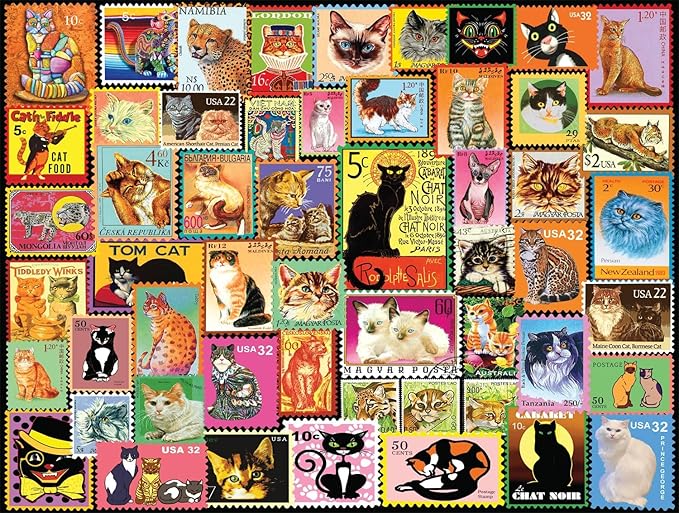 Buffalo Games - Lewis T. Johnson - Cats on Stamps - 750 Piece Jigsaw Puzzle for Adults -Challenging Puzzle Perfect for Game Nights - Finished Size is 24.00 x 18.00