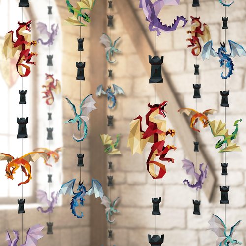 Cheerland Dragon Party Decorations Medieval Dragon Decoration Hanging Fire Wings Garland Geometric Fantasy Castle Streamer Banner Decoration Fantasy Birthday Renaissance Theme Backdrop Pack of 6