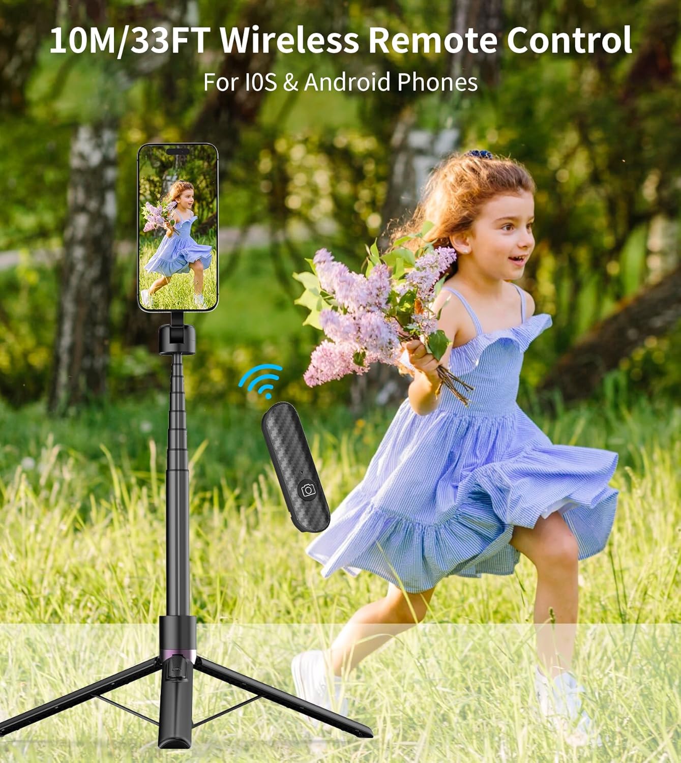 TONEOF CX609 Phone Selfie Stick Tripod Rechargeable Remote, Portable Wireless Remotes Shutter Compatible