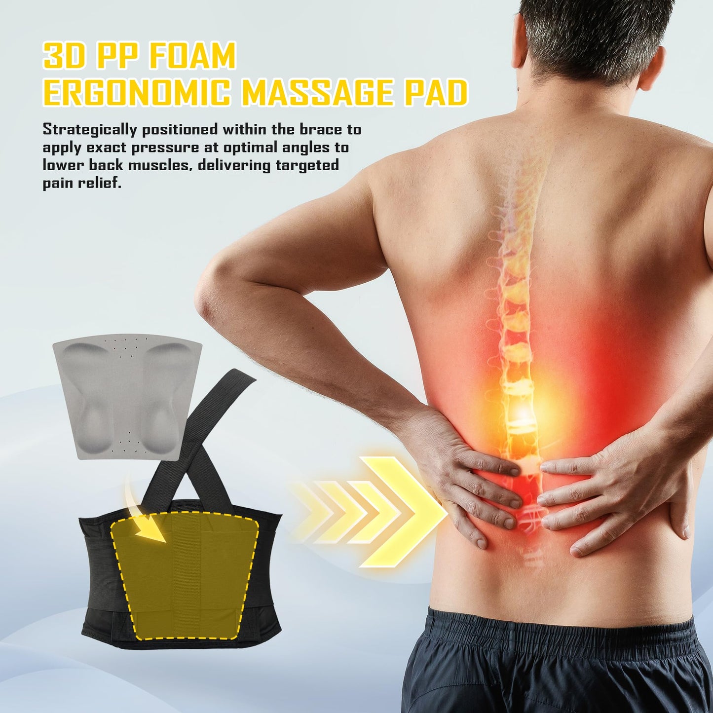COOLJOB Expert Back Brace for Lower Back Pain Relief, Powerful Lumbar Support with 3D Foam Pad and Elastic Shoulder Strap, Breathable Adjustable Support Belt for Men Women, Black, XL for Waist 48-58"