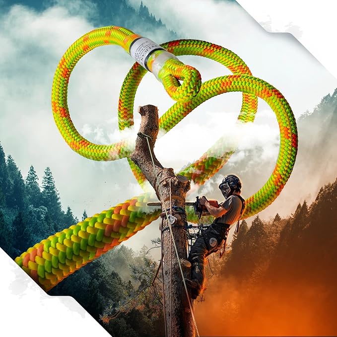 Pelican Rope Arborist Rope 11.8mm x 120Ft, USA Made High-Strength 24-Strands Static Climbing Rope - 7,000 lb Strength for Tree Climbing, Pulling, Outdoors & Swing - Yellow, Plain End