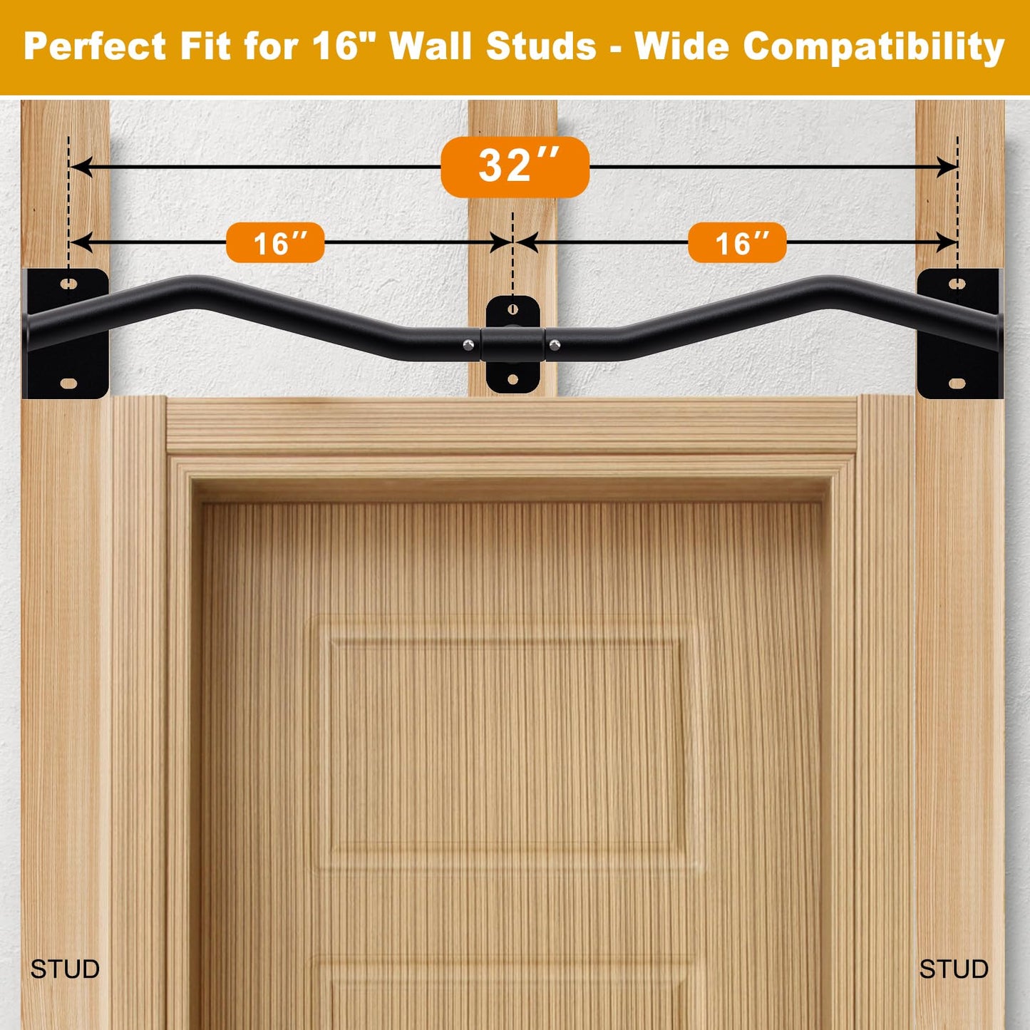 Kipika Heavy Duty Wall Mounted Pull Up Bar, Doorway Pull-Up Bar for Home Gym, Upper Body Strength Training (32" M Type)