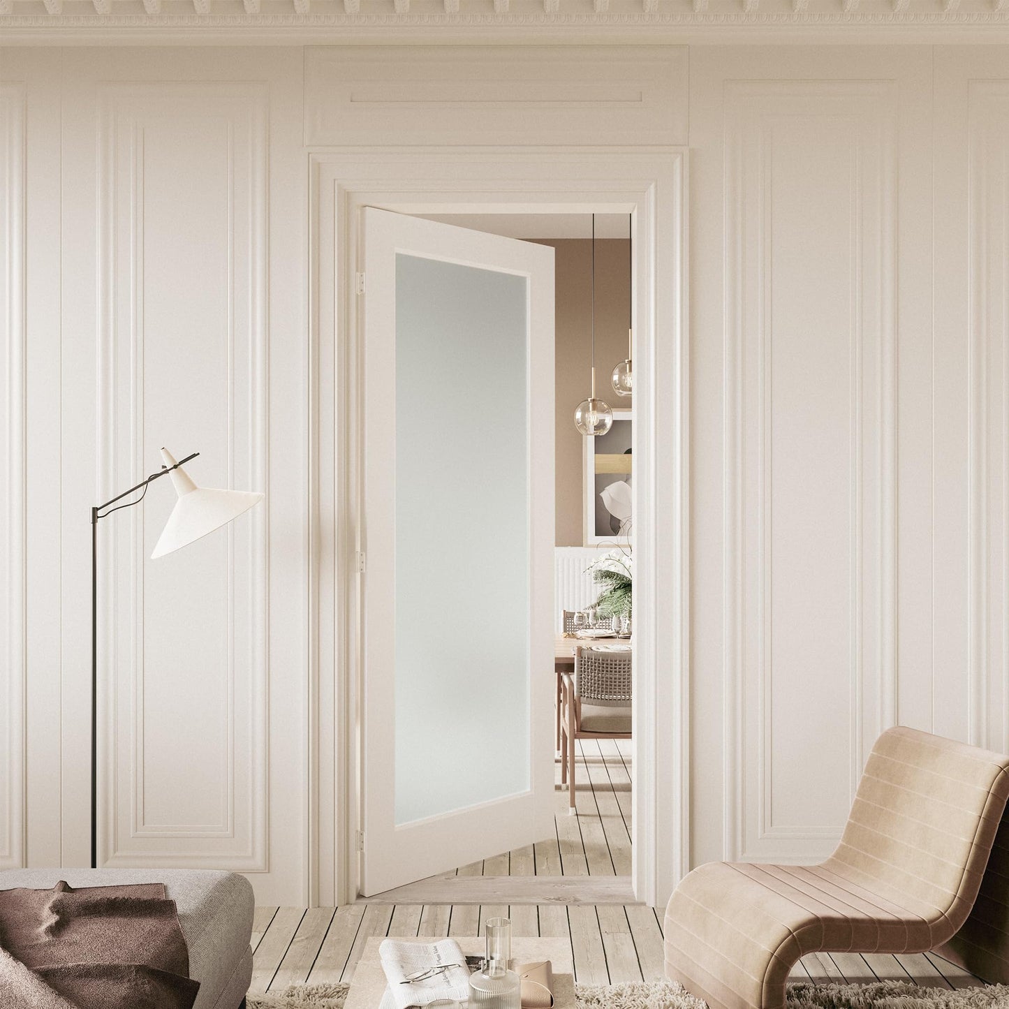 COSHOMER Slab Door Interior for 30" X 80" Opening,Full Lite Tempered Frosted Glass,Solid Core,Pre-Assembled,Premium Baking Paint Finish for Bathroom,Pantry,White,Easy Install, Without Hardware Kit