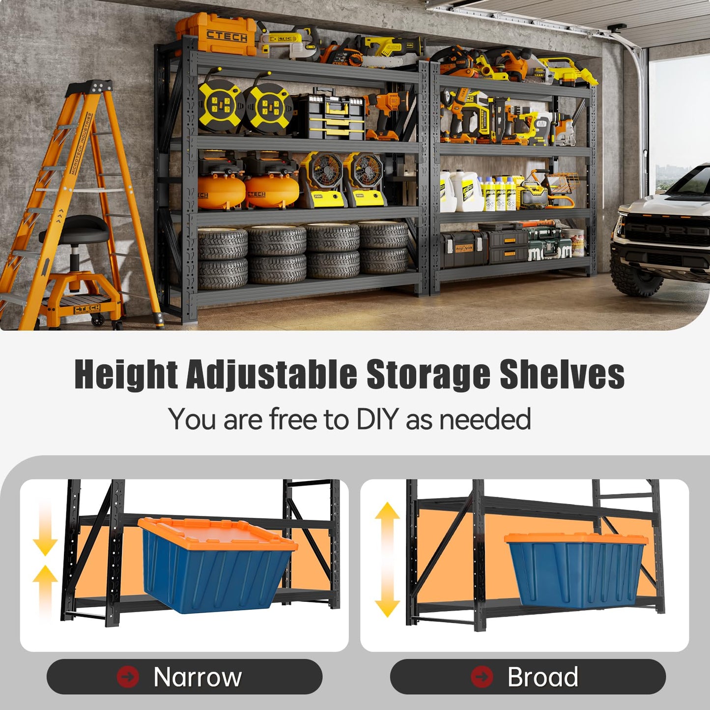 IYANEN 60" W Storage Shelves Heavy Duty, 4 Tier Metal Garage Shelving Units, 5000LBS Heavy Duty Adjustable Shelf, Garage Storage Rack, Industrial Shelving for Shop, Warehouse,60" W x 20" D x 79" H