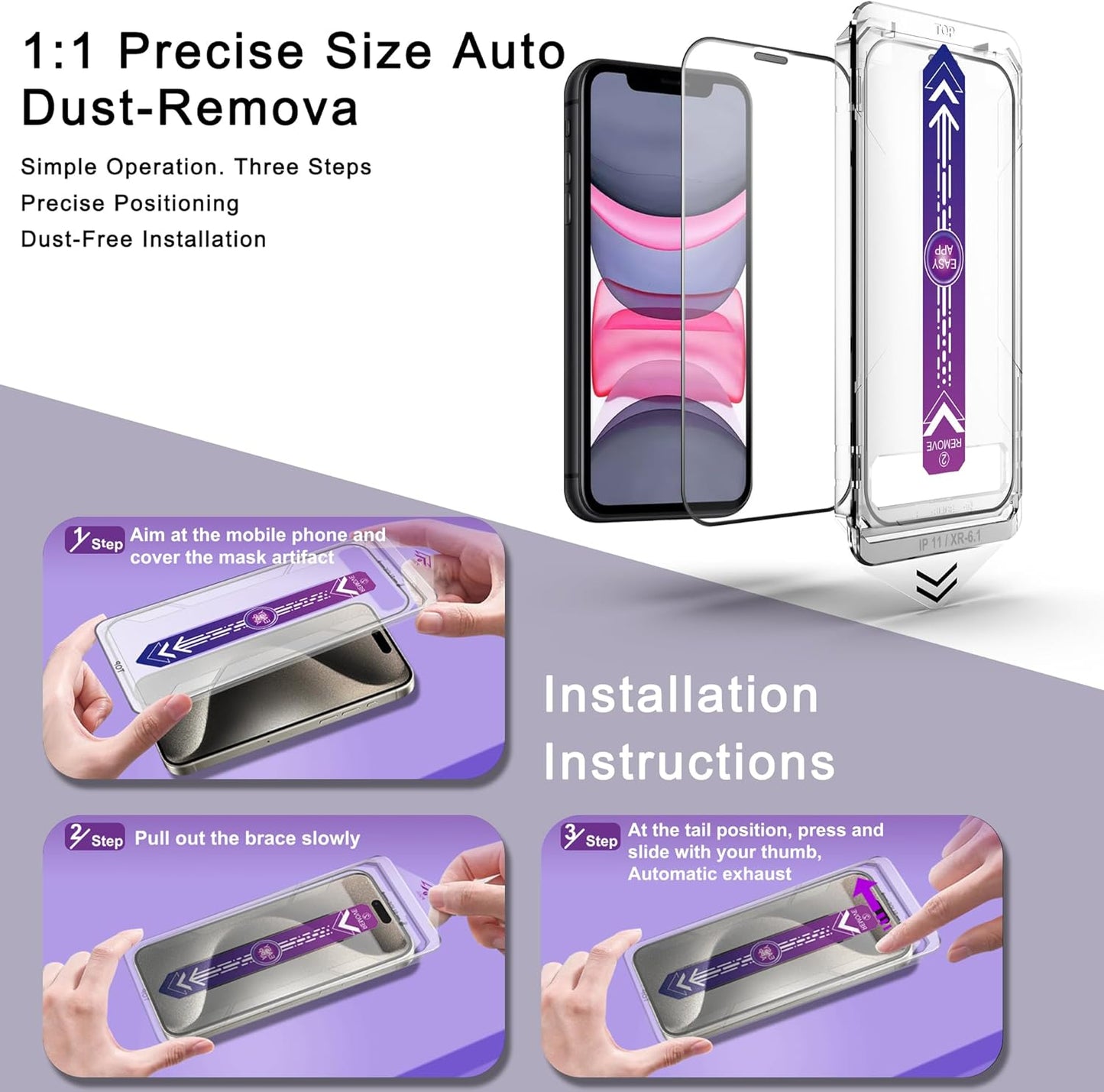 CHRYSHA 2-Pack 11 6.1-Inch, Screen Protector Tempered Glass for iPhone and iPhone XR Auto Dust Removal, No Bubbles