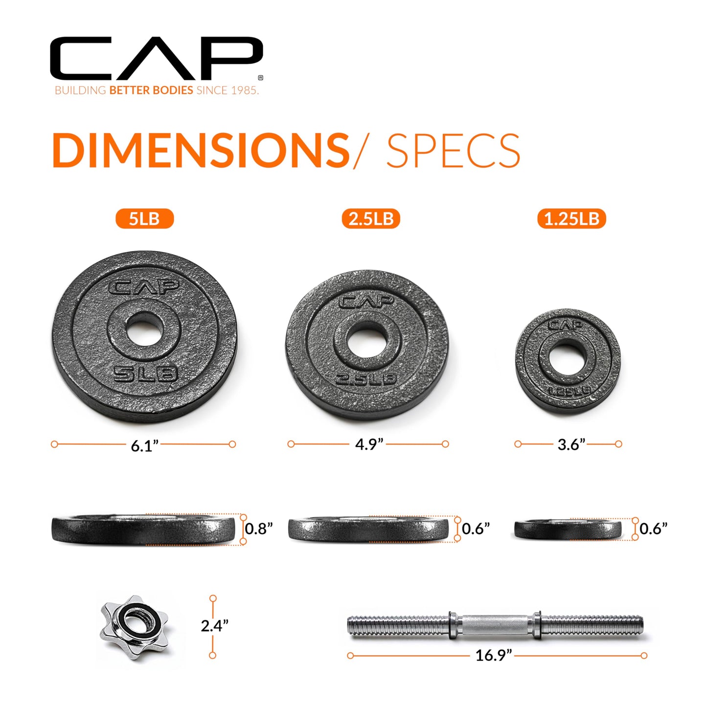 CAP Barbell 52.5 lb Set Adjustable Dumbbell Set - Single Handle | Classic Adjustable Dumbbells with Weight Plates, Star Lock Collars, and Connector for Home Gym Strength Training