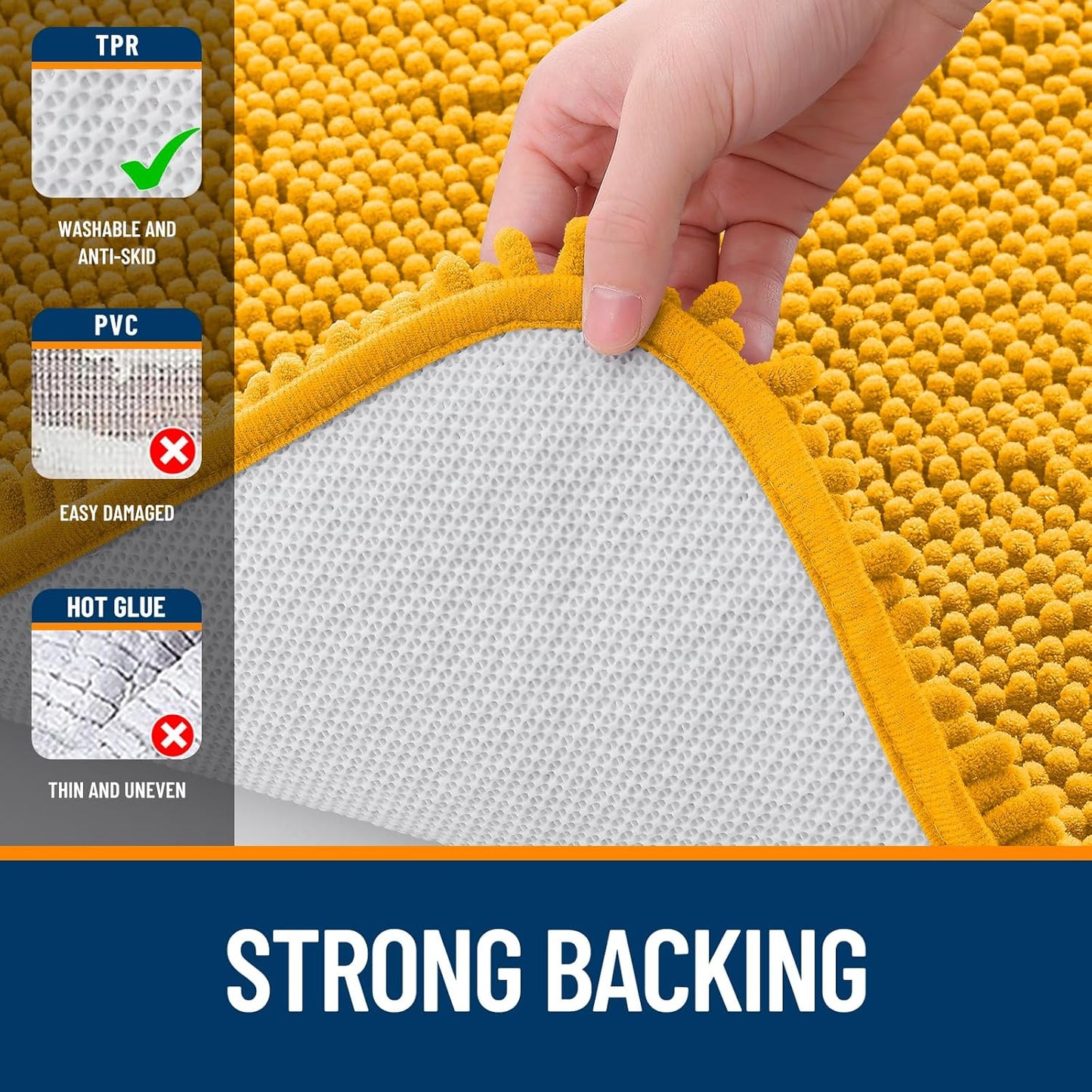OLANLY Bathroom Runner Rugs - Soft Absorbent Chenille with Rubber Backing | 47x24 Inches, Quick Dry, Golden Yellow