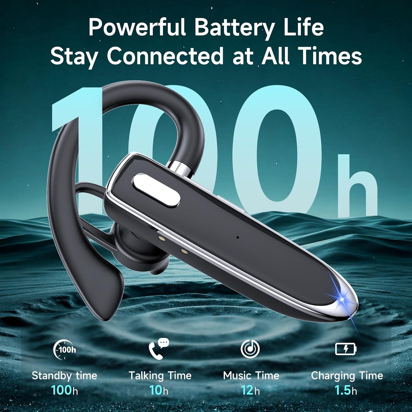 MOZC 6.1,Bluetooth Headset 100H Time,800mAh Headset Headset Bluetooth Earpiece Single Ear Business Earbuds