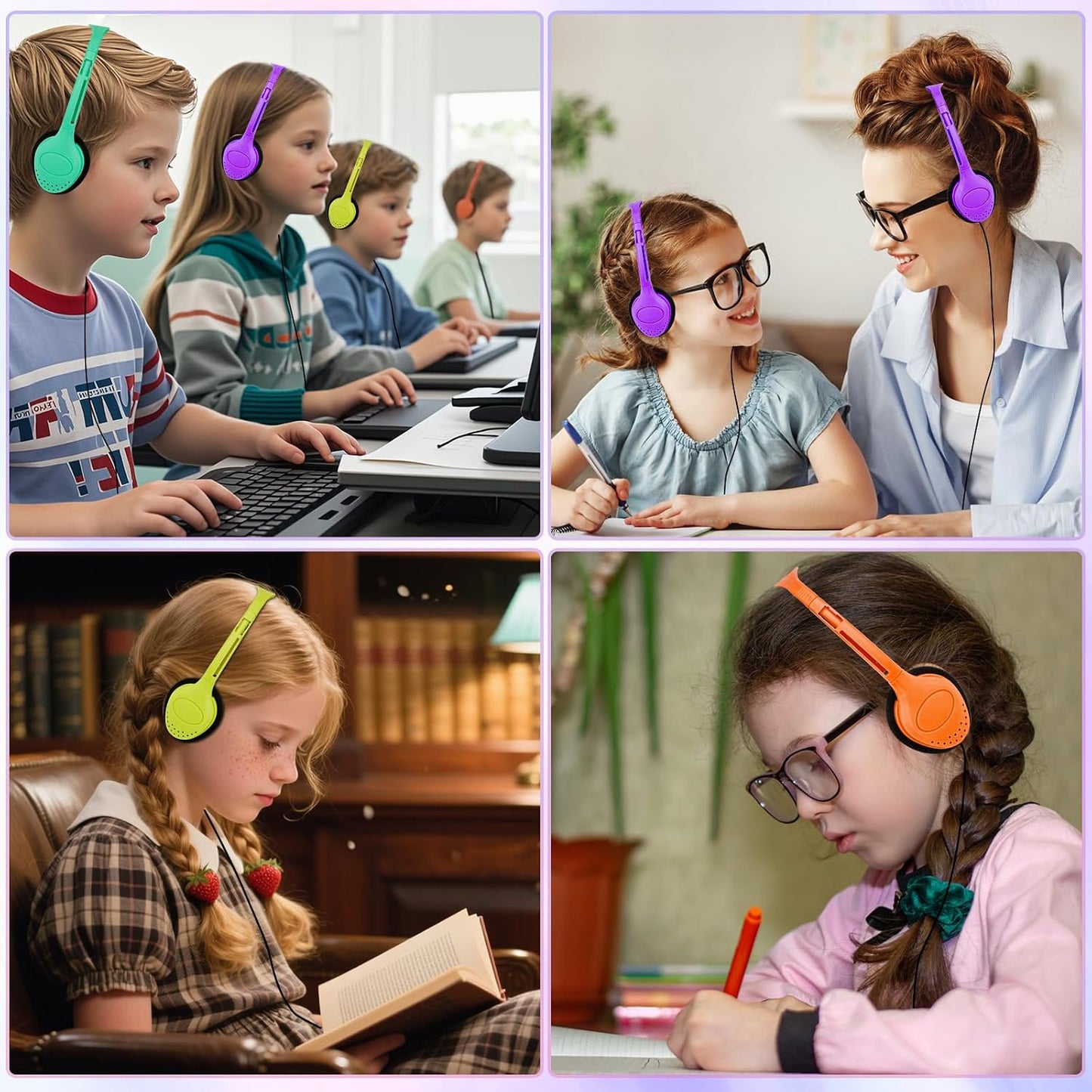 Set 20 Pack 3.5 mm Class Headphones for Kids Students School Classroom Bulk Headphones Adjustable with Jack for Library