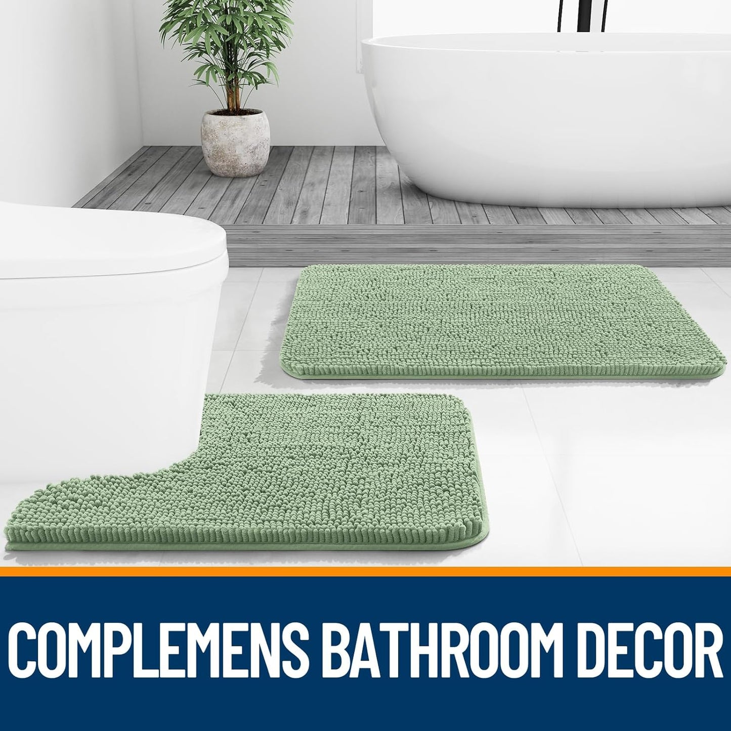 OLANLY Large Bathroom Rugs - Extra Soft Chenille Bath Mats | Quick Dry, Machine Washable, Sage Green 59x35