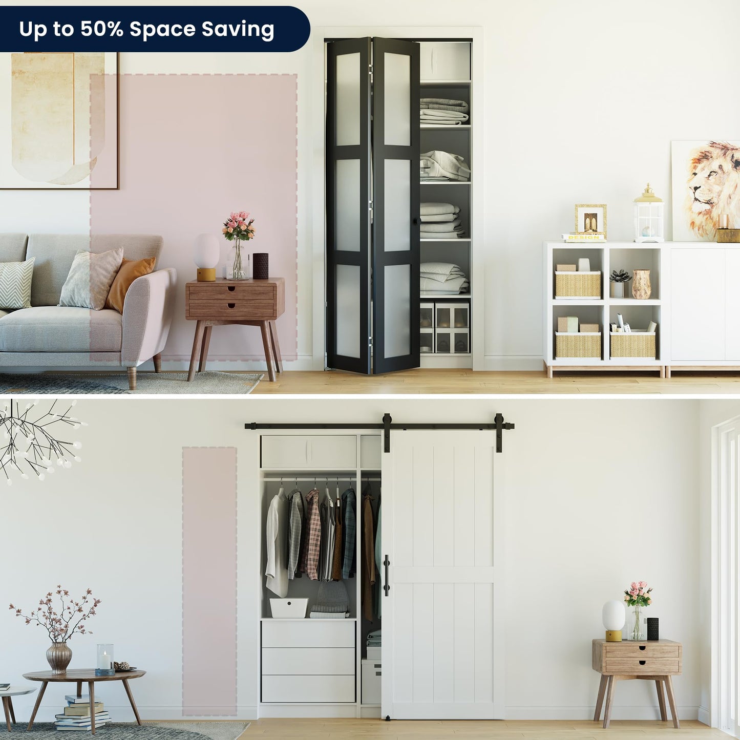 COSHOMER Bifold Doors for 60" x 80" Opening, 3-lite Tempered Frosted Glass Closet Folding Doors with Hardware kit Included, Easy Assembly, Black