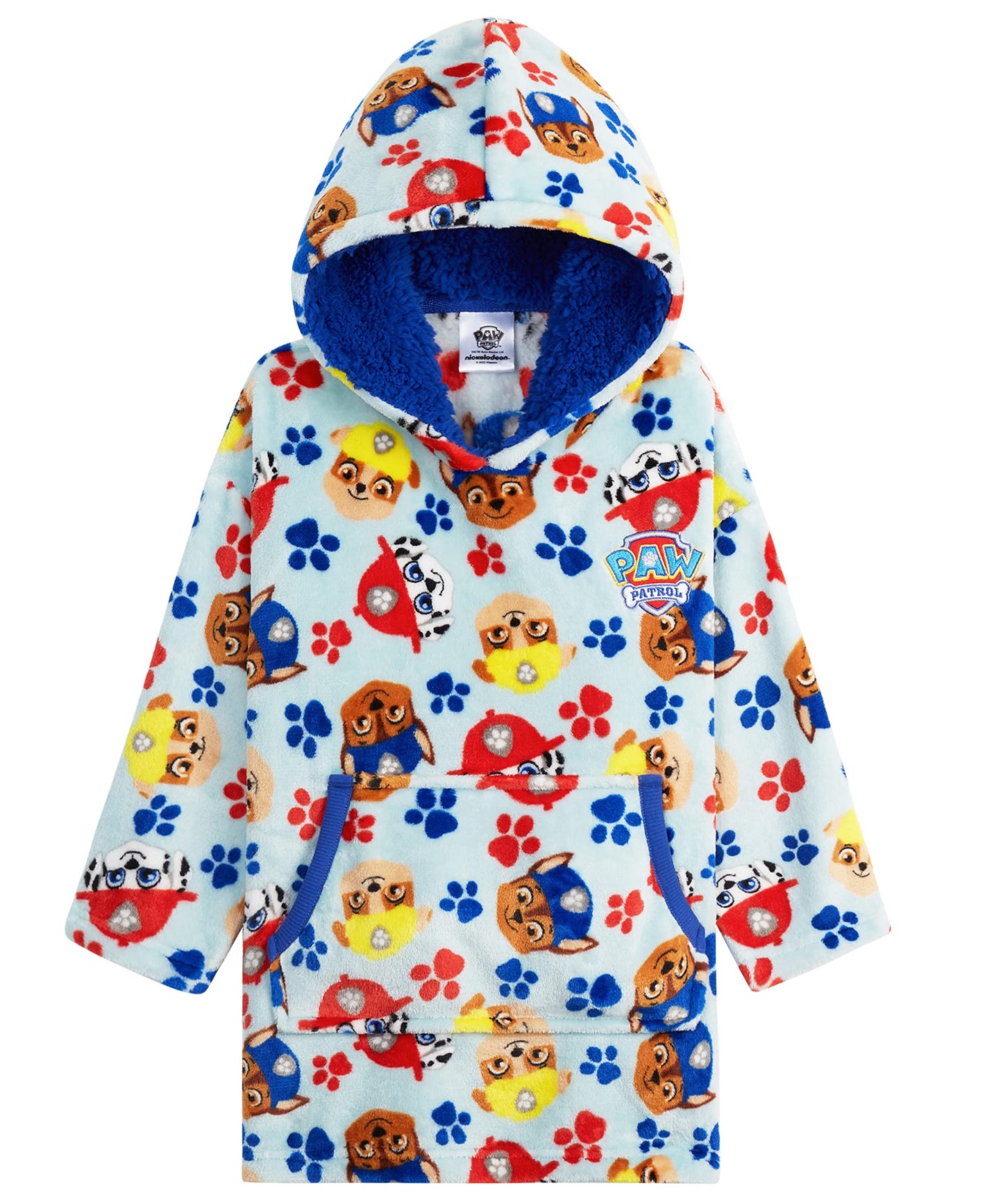 Paw Patrol Blanket Hoodie for Kids Toddlers, Fleece Wearable Blanket with Sherpa Hood, Marshall Rubble Chase Gifts for Kids (Blue, 2-4 Years)
