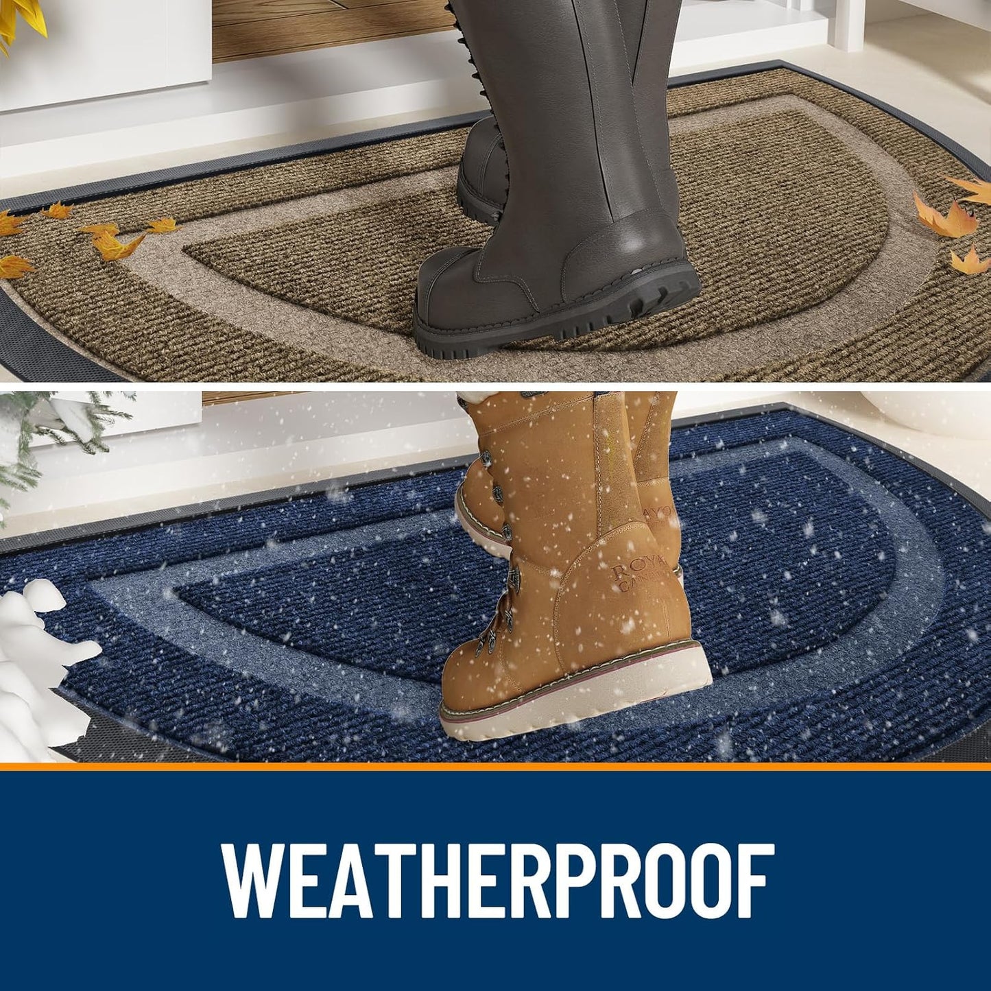 OLANLY Half Circle Door Mat - Waterproof All-Season Doormat for Indoor/Outdoor Use | 36x24 Grey Design