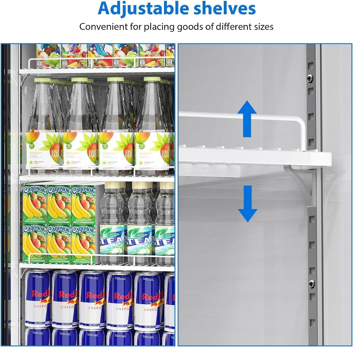 IDEALHOUSE Commercial Refrigerator, Commercial Merchandiser 26.8 Cu Ft Refrigerator, Refrigerator with 2 Glass Door and LED Light, Large Business Cooler for Home Restaurant Grocery Stores