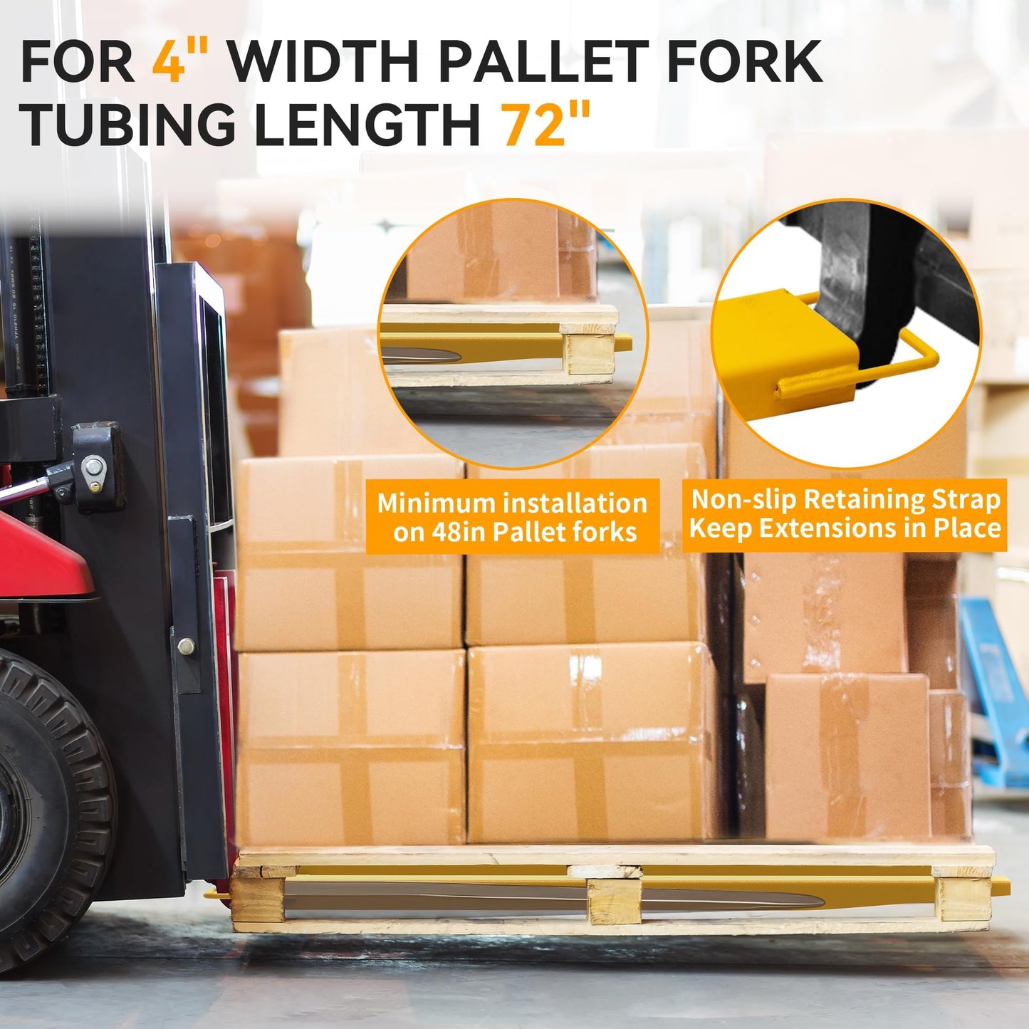YINTATECH Forklift Extensions 4.5in Width, Heavy Duty 72 Inch Pallet Fork Extension for Forklift Truck, 1 Pair Forklift Extensions Fits for 4" Wide Fork