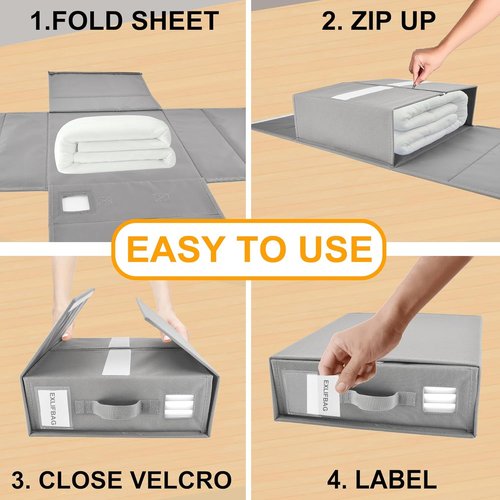 EXLIFBAG Sheet Organizers - Foldable Storage for Linen Closet | XL Queen & King Size Bedding Container, Gray