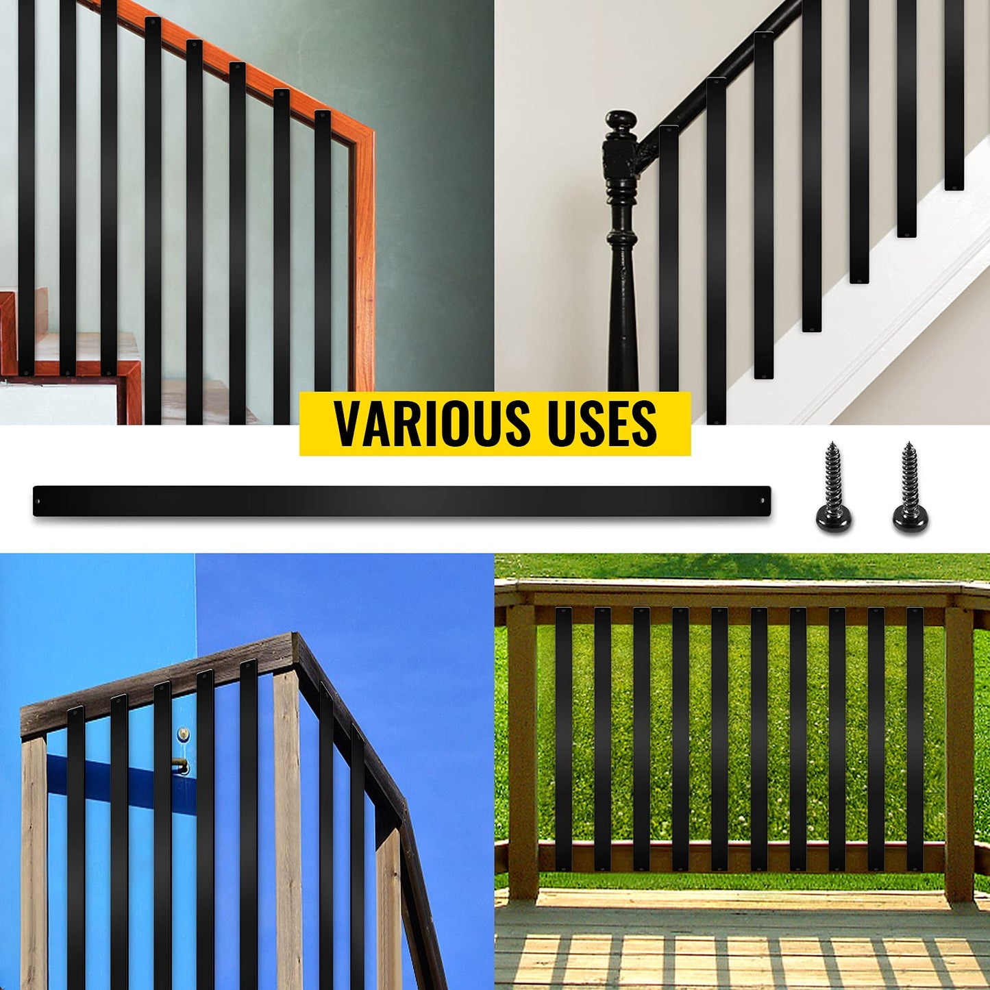VEVOR Deck Balusters, 29.5"x1" Metal Deck Spindles, 76 Pack Staircase Baluster with Screws, Aluminum Alloy Deck Railing for Wood and Composite Deck, Stylish Baluster for Outdoor Stair Deck Porch