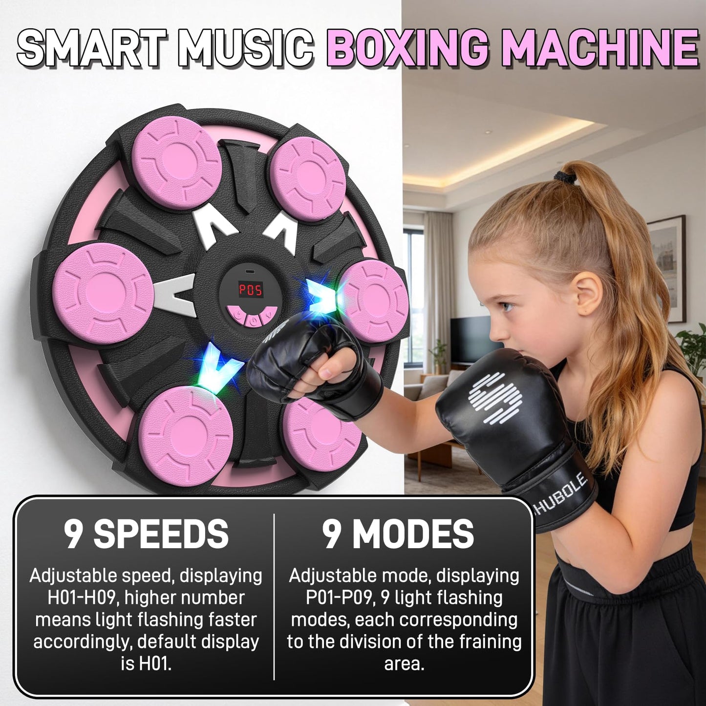 Music Boxing Machine for Kids & Adults - Wall Punching Pad with Lighting, 9-Speed Bluetooth Boxing Game with Gloves, Wall Mounted Exercise Equipment, 2026 Upgrade Boxing Equipment for Kids Age 6+