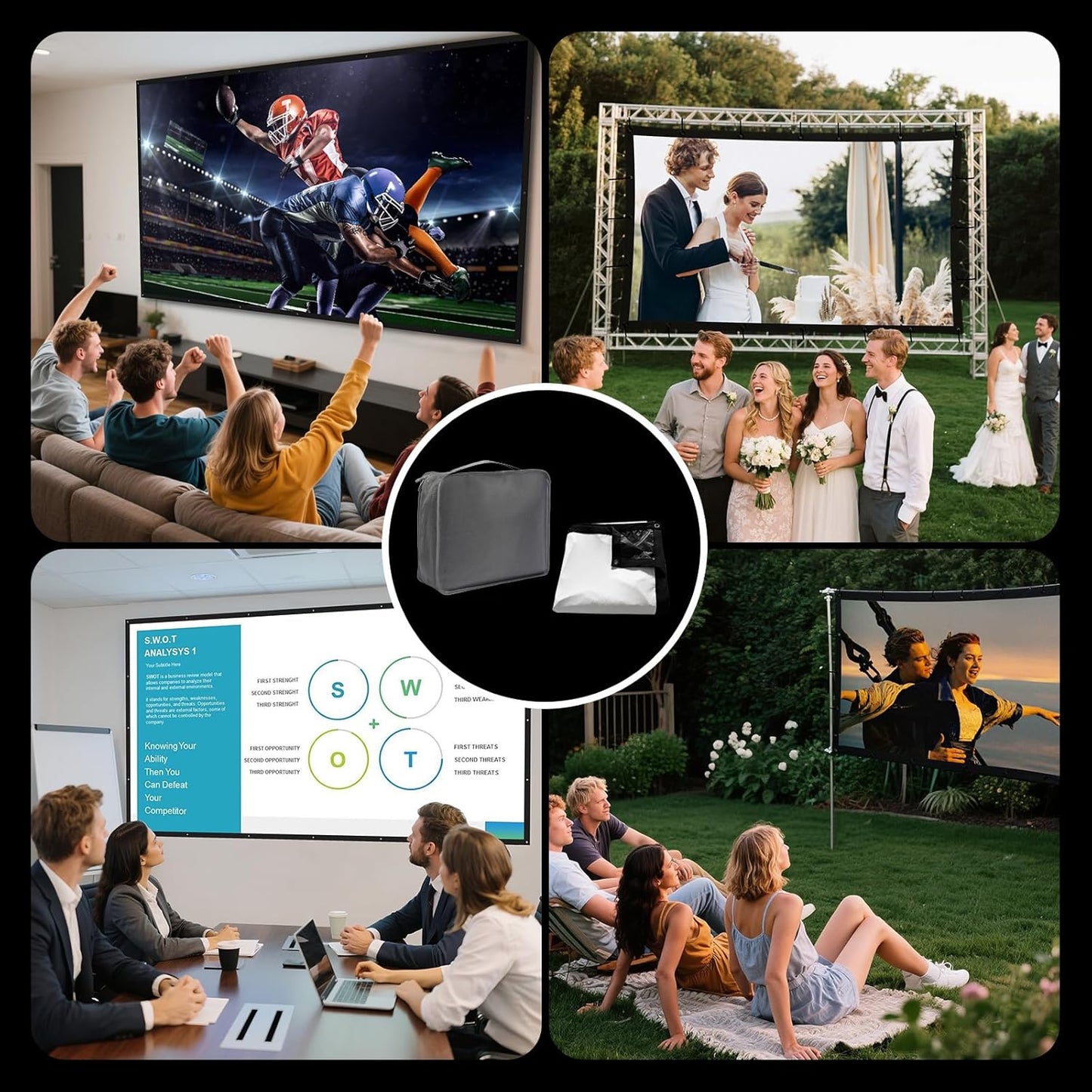 VOOPVOR 100 Inch 16:9 Projector Screen Outdoor: Upgraded Black Backing Black Opaque - Portable Projection Screen Indoor