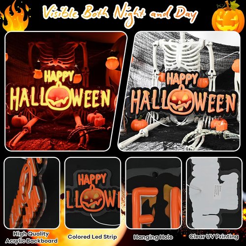Happy Halloween Neon Sign - Dimmable Black & Orange LED Light for Spooky Party Decor